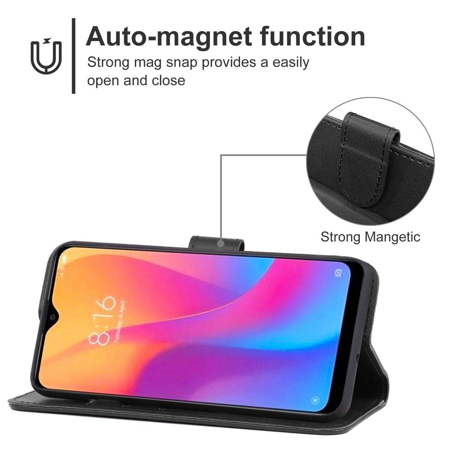 Hülle kompatibel mit Xiaomi Redmi 9AT Kunstleder Handyhülle - Handy Case Schwarz