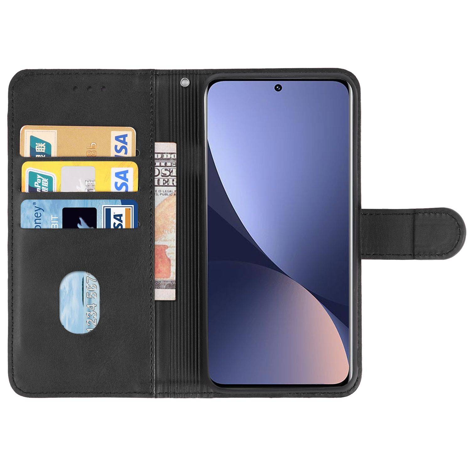Hülle kompatibel mit Xiaomi 12 / 12X Kunstleder Handyhülle - Handy Case Schwarz
