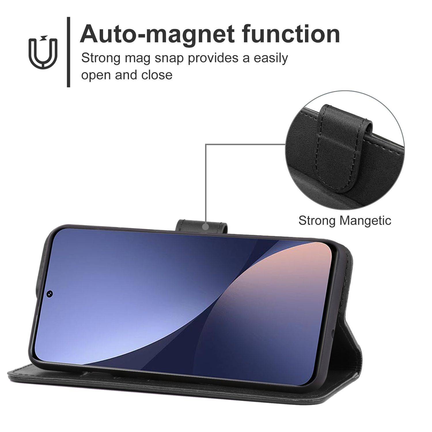Hülle kompatibel mit Xiaomi 12 / 12X Kunstleder Handyhülle - Handy Case Schwarz