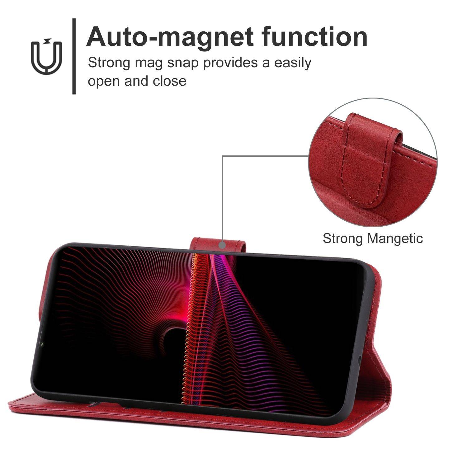 Hülle kompatibel mit Sony Xperia 1 IV Kunstleder Handyhülle - Handy Case Rot