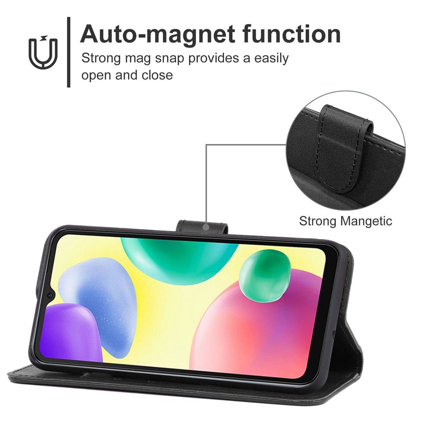Hülle kompatibel mit Xiaomi Redmi 10A / Redmi 9C Kunstleder Handyhülle - Handy Case Schwarz