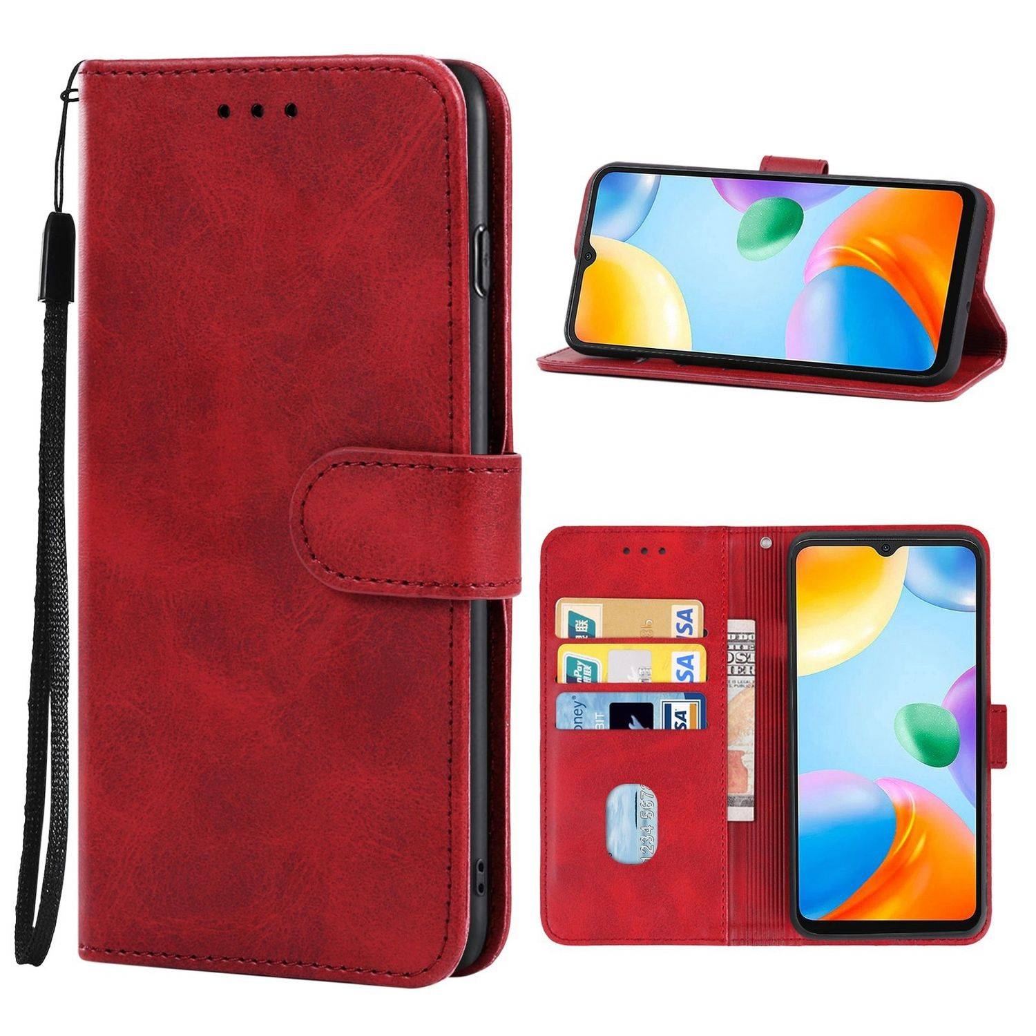 Hülle kompatibel mit Xiaomi Redmi 10C Kunstleder Handyhülle - Handy Case Rot