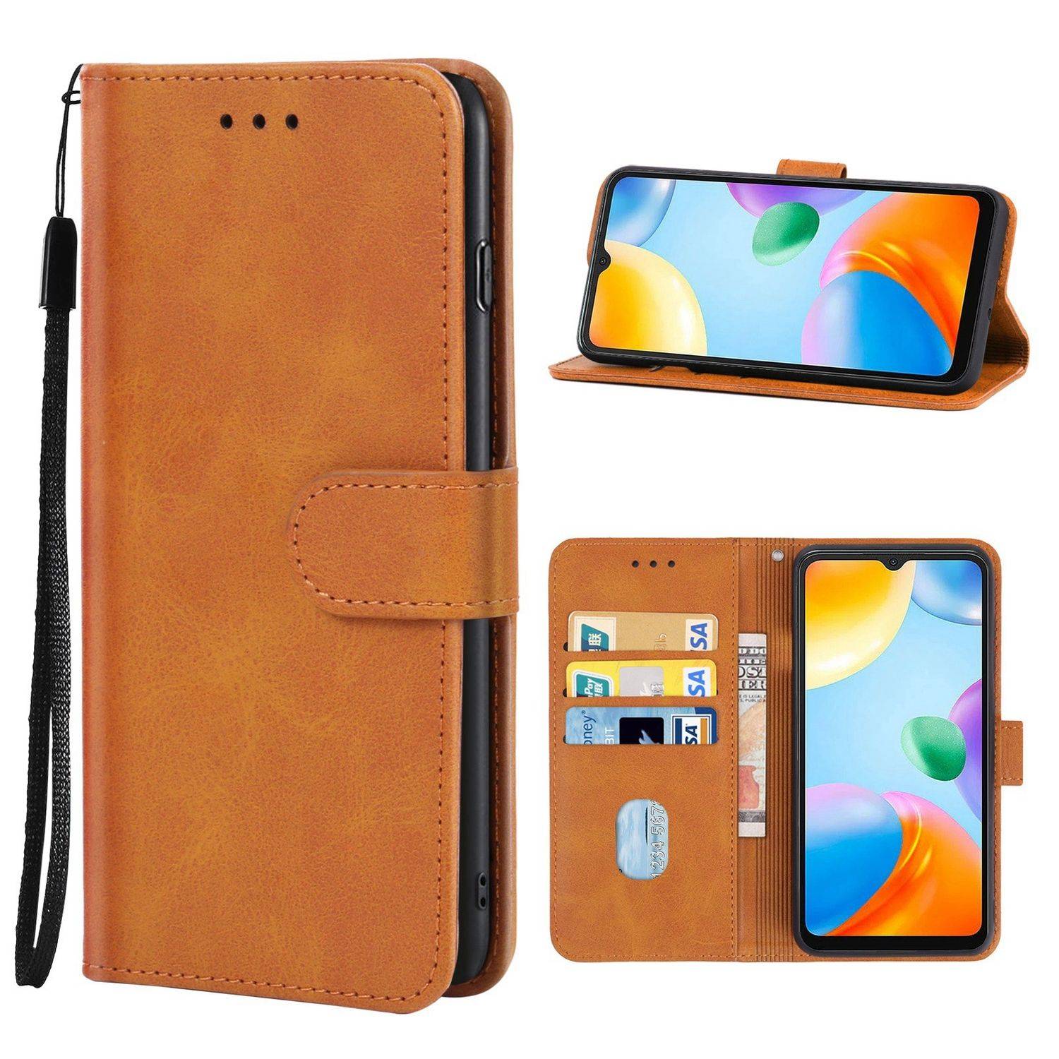 Hülle kompatibel mit Xiaomi Redmi 10C Kunstleder Handyhülle - Handy Case Braun