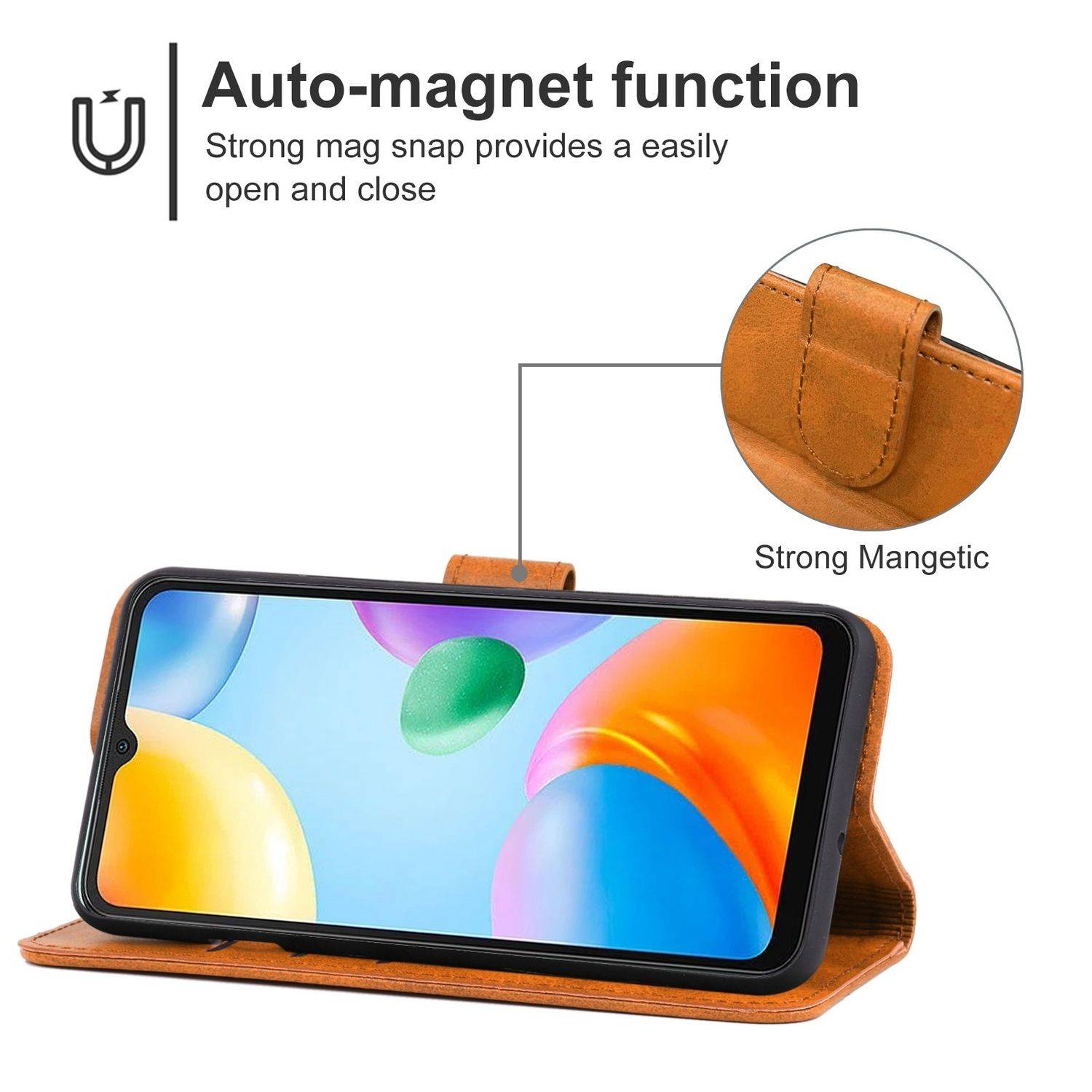 Hülle kompatibel mit Xiaomi Redmi 10C Kunstleder Handyhülle - Handy Case Braun