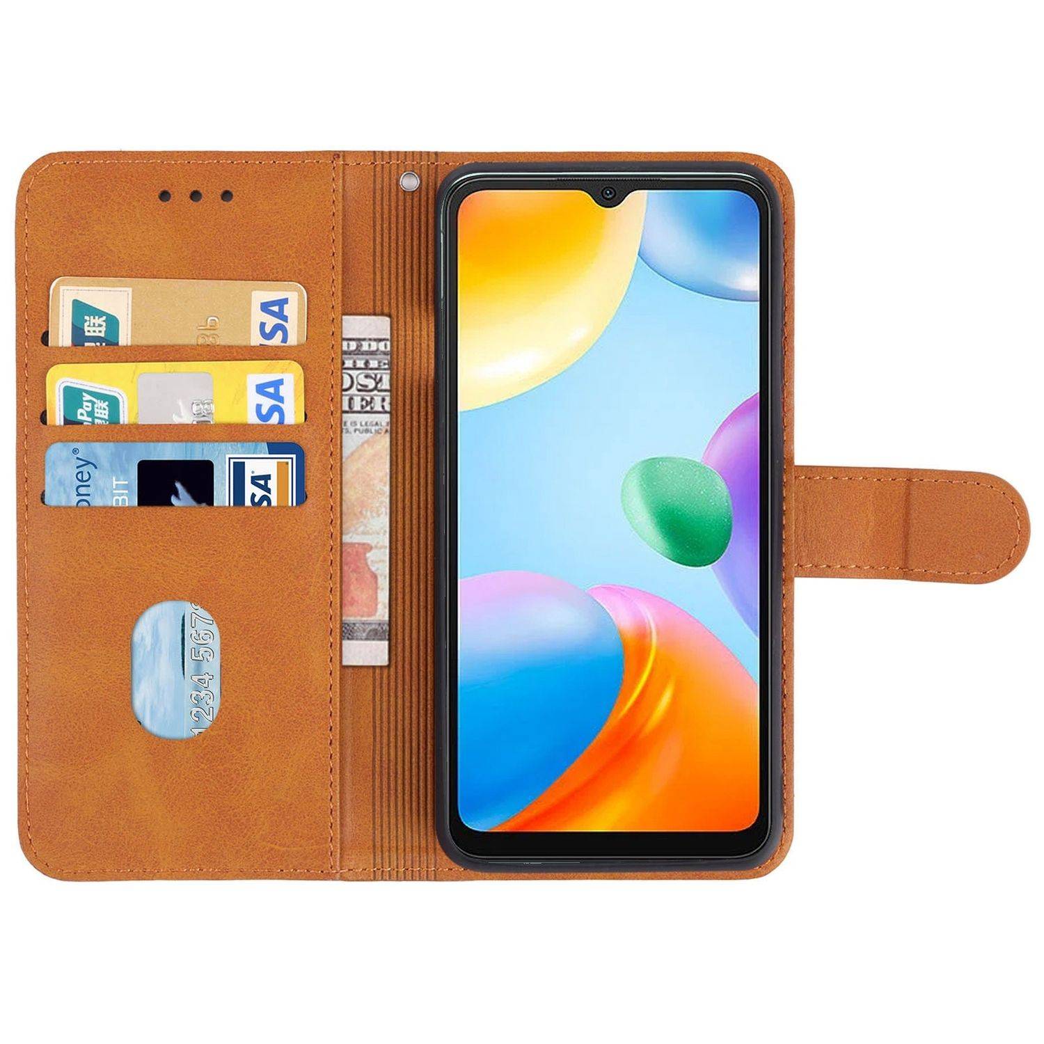 Hülle kompatibel mit Xiaomi Redmi 10C Kunstleder Handyhülle - Handy Case Braun
