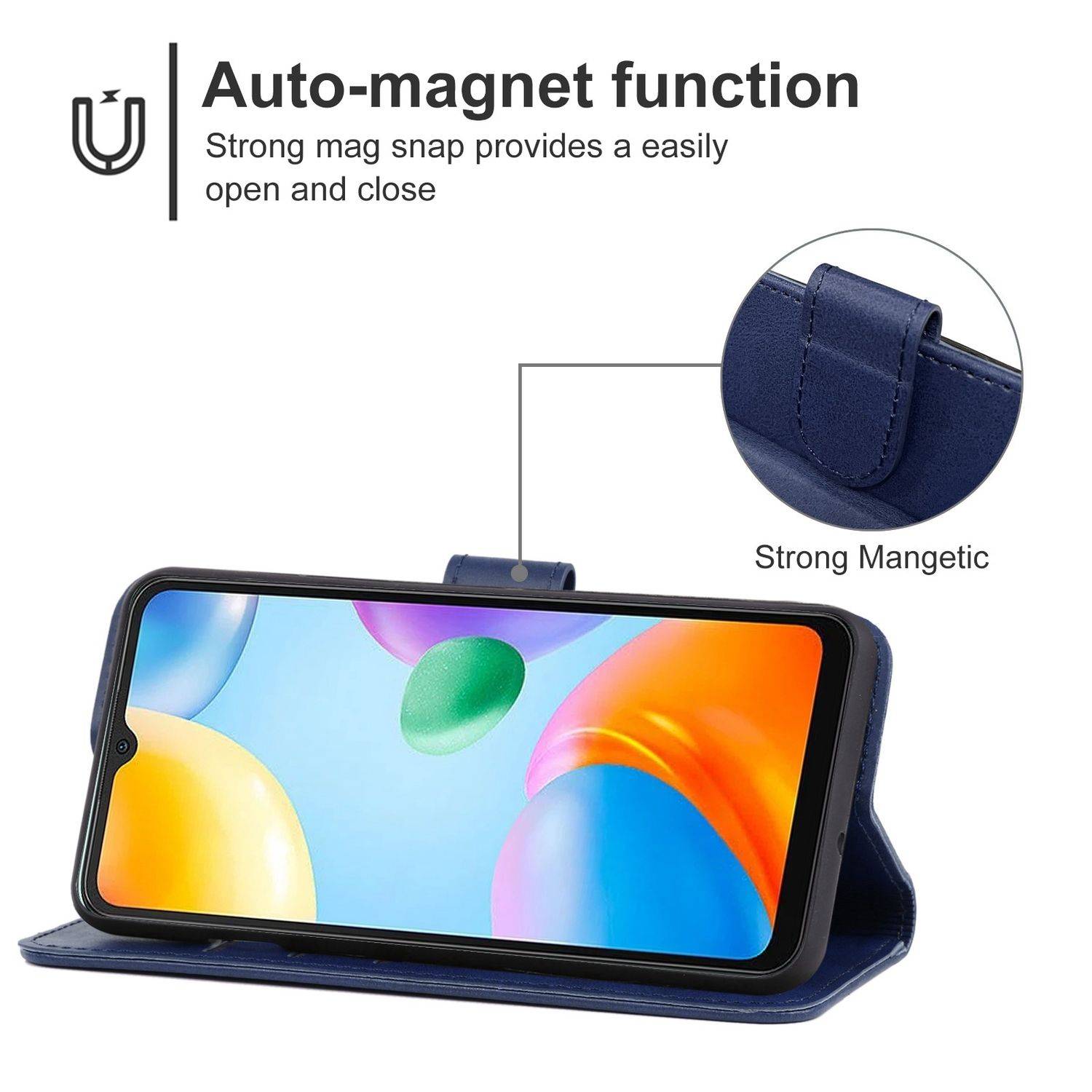 Hülle kompatibel mit Xiaomi Redmi 10C Kunstleder Handyhülle - Handy Case Blau