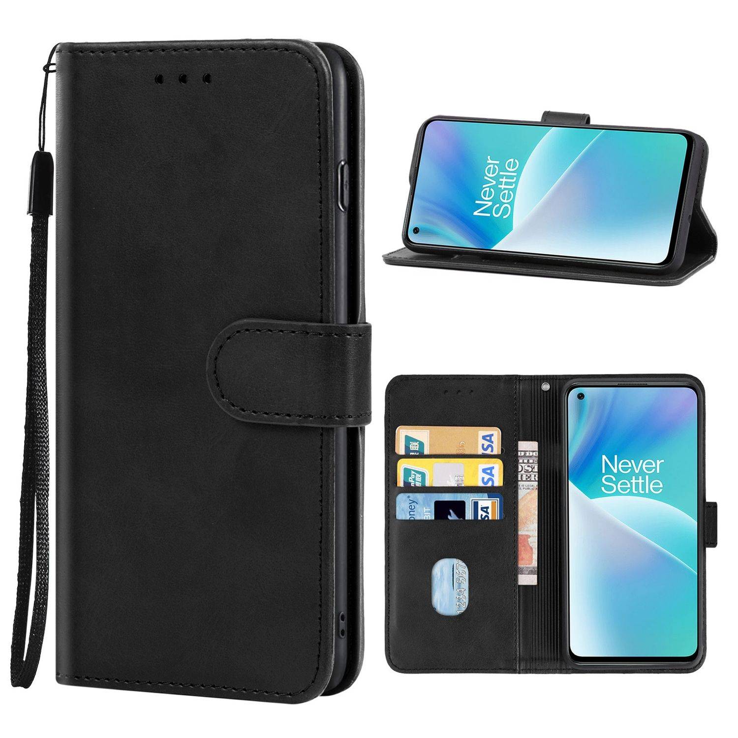 Hülle kompatibel mit OnePlus Nord 2T Kunstleder Handyhülle - Handy Case Schwarz