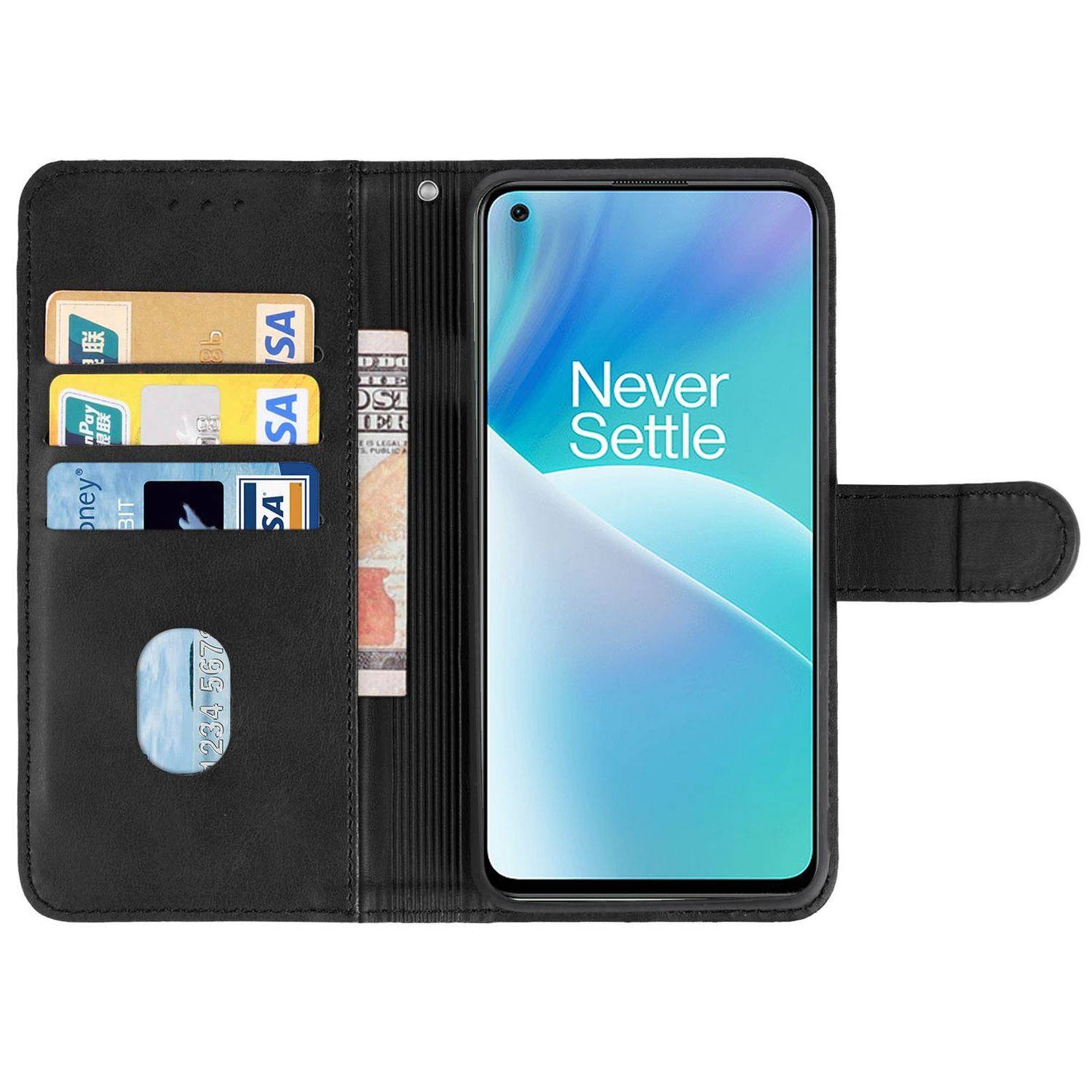 Hülle kompatibel mit OnePlus Nord 2T Kunstleder Handyhülle - Handy Case Schwarz