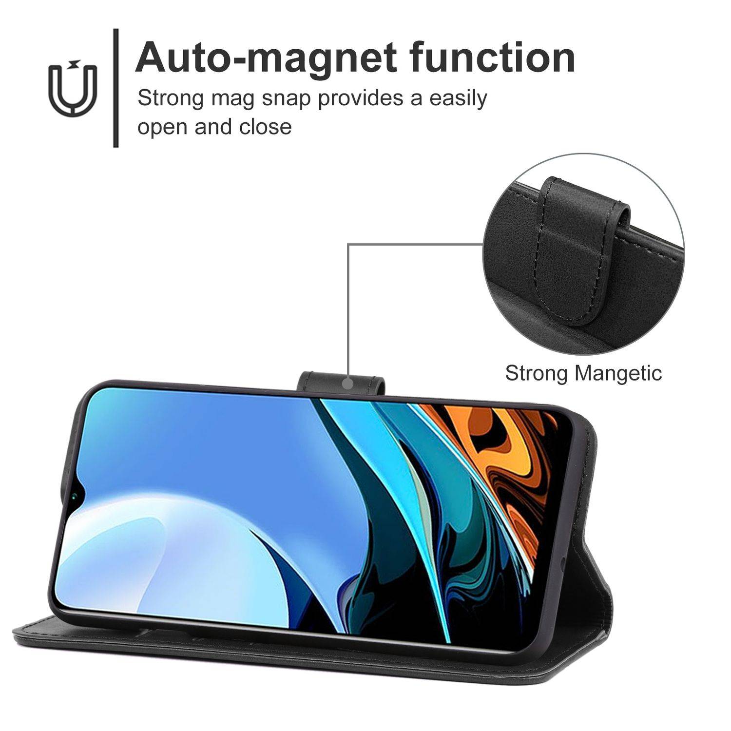 Hülle kompatibel mit Xiaomi Redmi 9T Kunstleder Handyhülle - Handy Case Schwarz