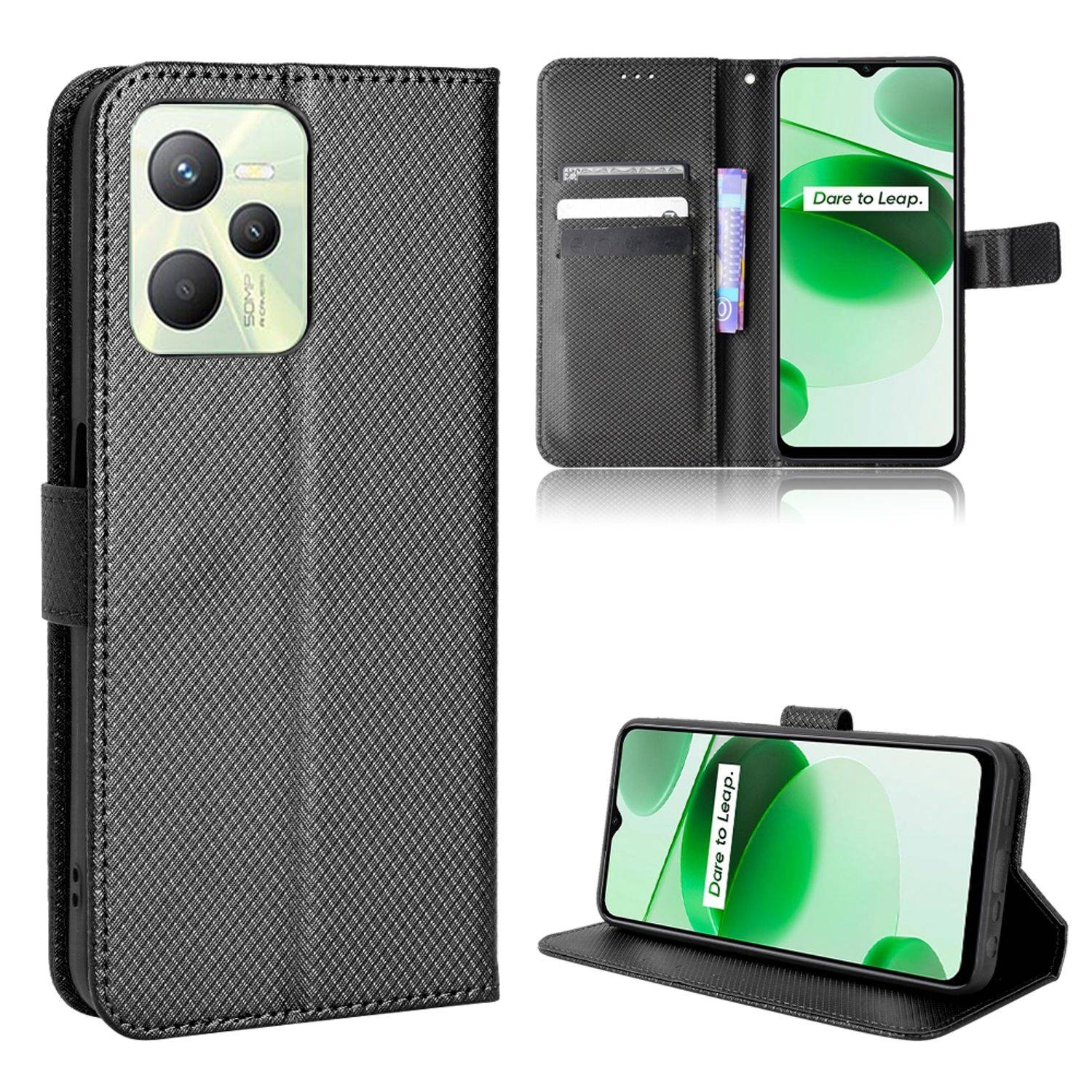Hülle kompatibel mit Realme C35 Kunstleder Handyhülle - Handy Case Schwarz
