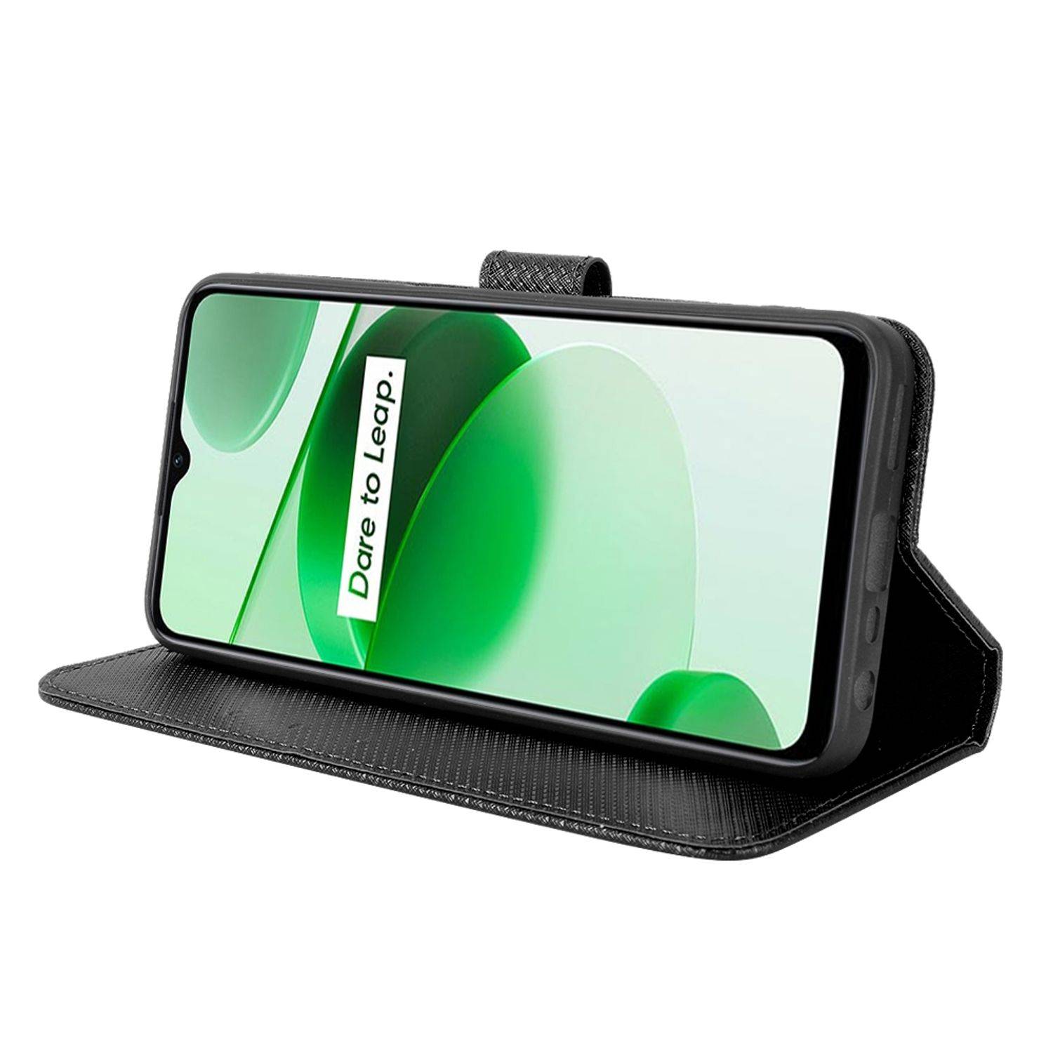 Hülle kompatibel mit Realme C35 Kunstleder Handyhülle - Handy Case Schwarz