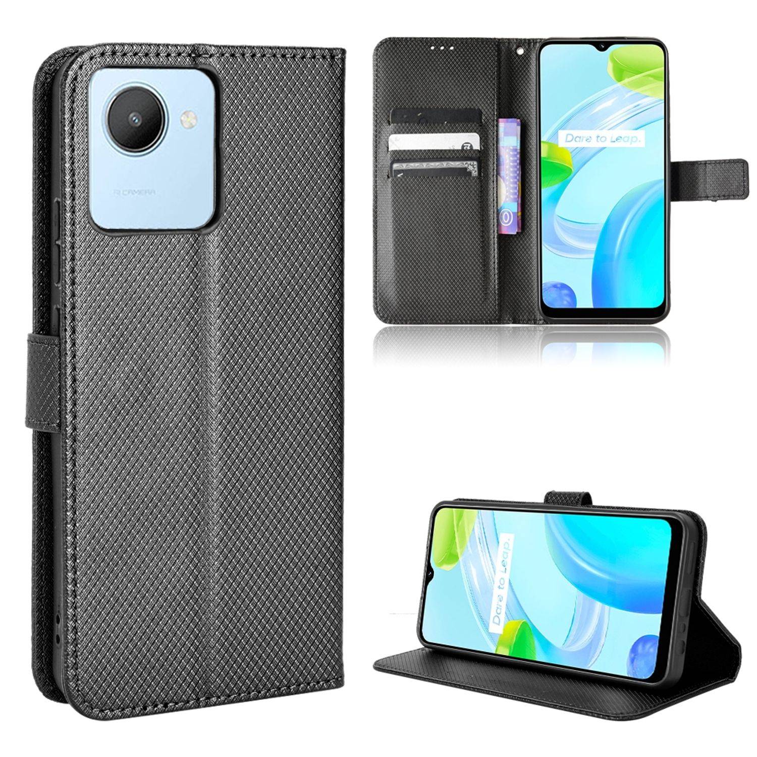 Hülle kompatibel mit Realme C30 4G Kunstleder Handyhülle - Handy Case Schwarz