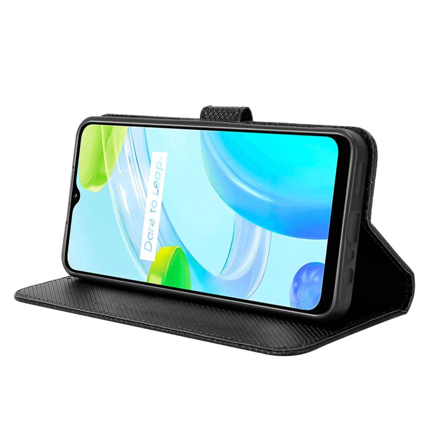 Hülle kompatibel mit Realme C30 4G Kunstleder Handyhülle - Handy Case Schwarz