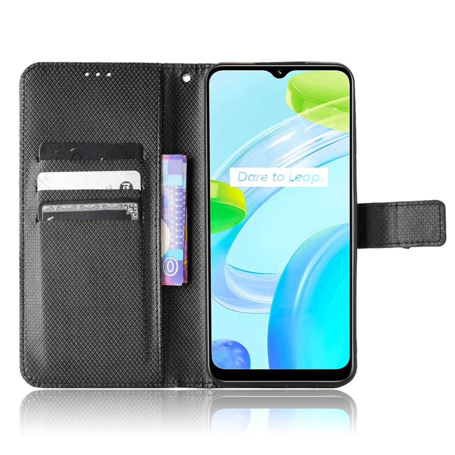 Hülle kompatibel mit Realme C30 4G Kunstleder Handyhülle - Handy Case Schwarz