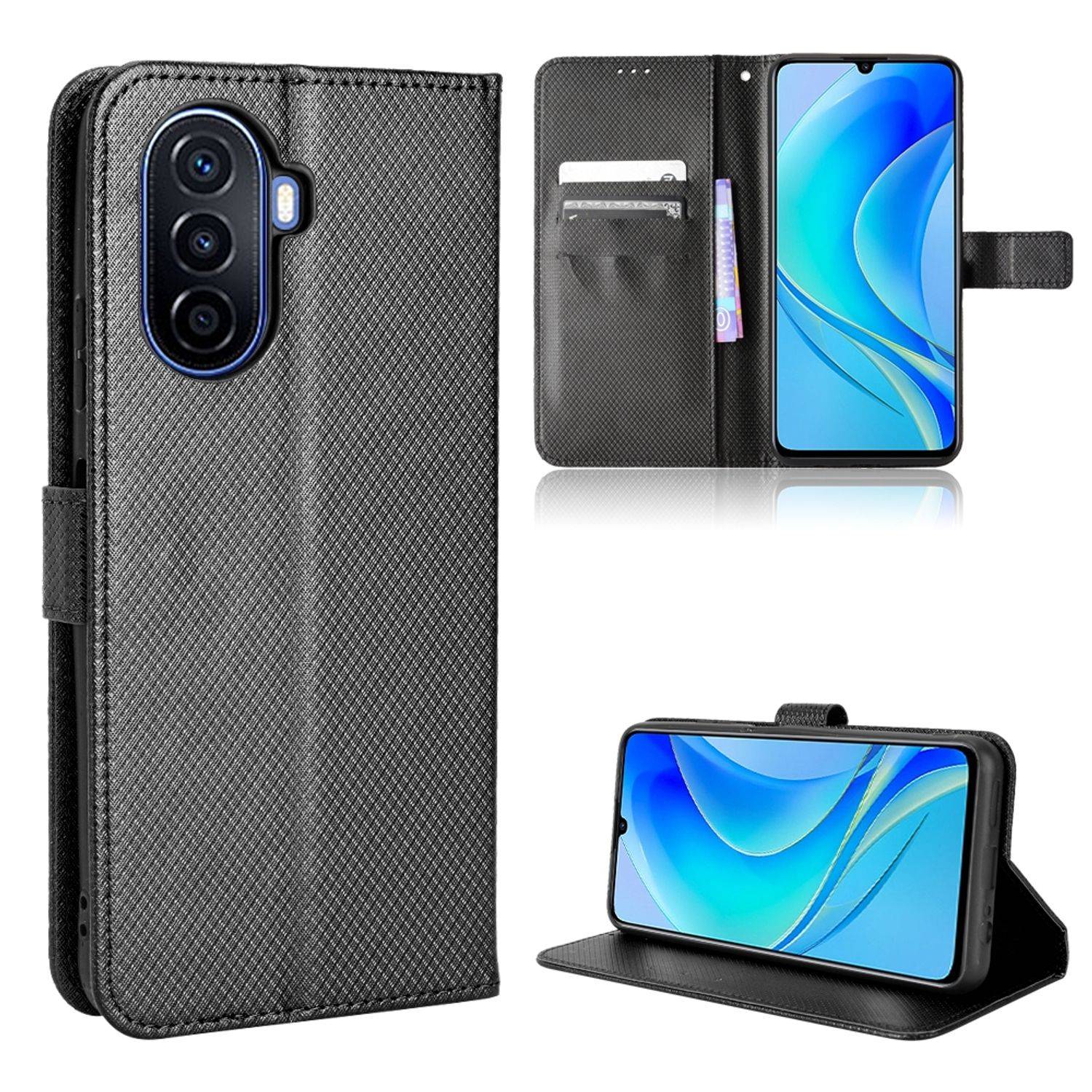 Hülle kompatibel mit Huawei nova Y70 / nova Y70 Plus Kunstleder Handyhülle - Handy Case Schwarz