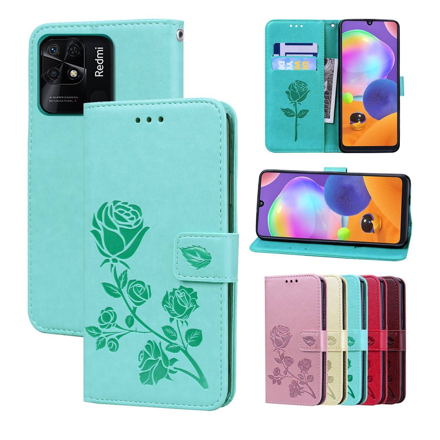 Hülle kompatibel mit Xiaomi Redmi 10C Kunstleder Handyhülle - Handy Case Grün