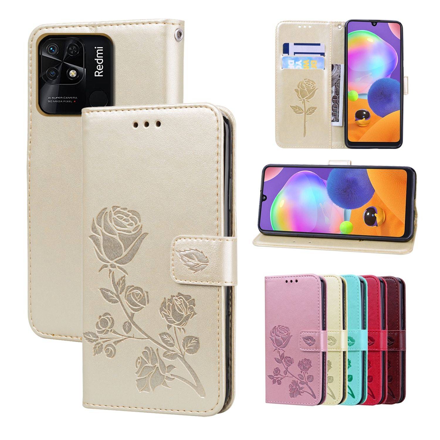 Hülle kompatibel mit Xiaomi Redmi 10C Kunstleder Handyhülle - Handy Case Gold