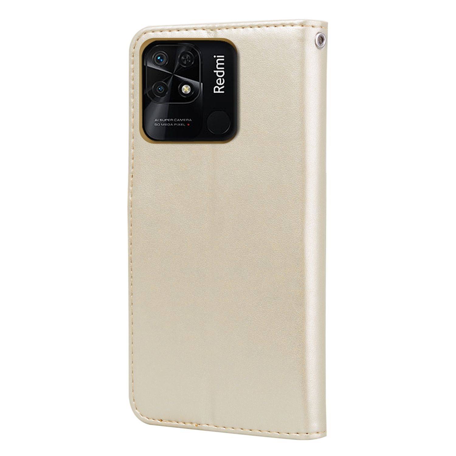 Hülle kompatibel mit Xiaomi Redmi 10C Kunstleder Handyhülle - Handy Case Gold