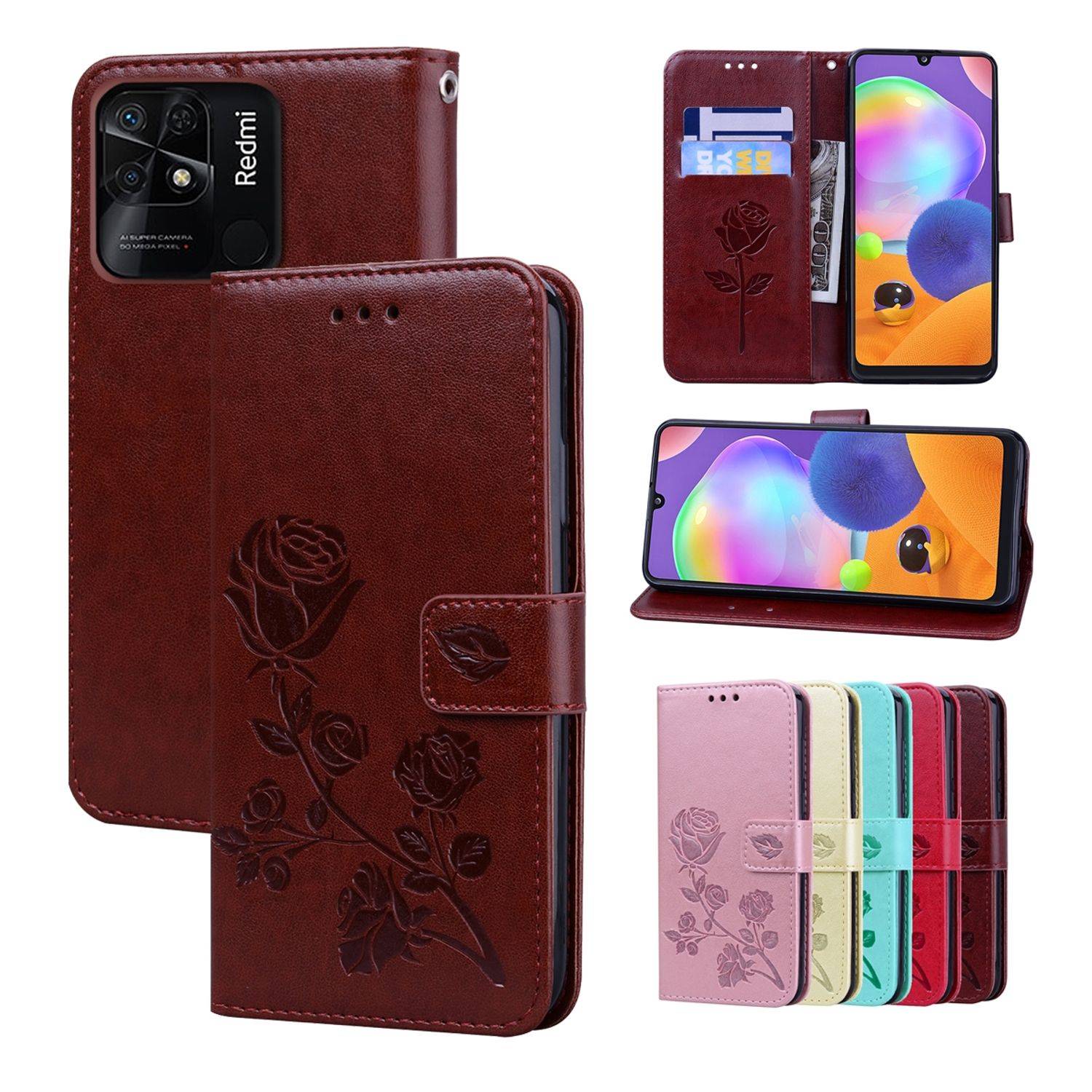 Hülle kompatibel mit Xiaomi Redmi 10C Kunstleder Handyhülle - Handy Case Braun