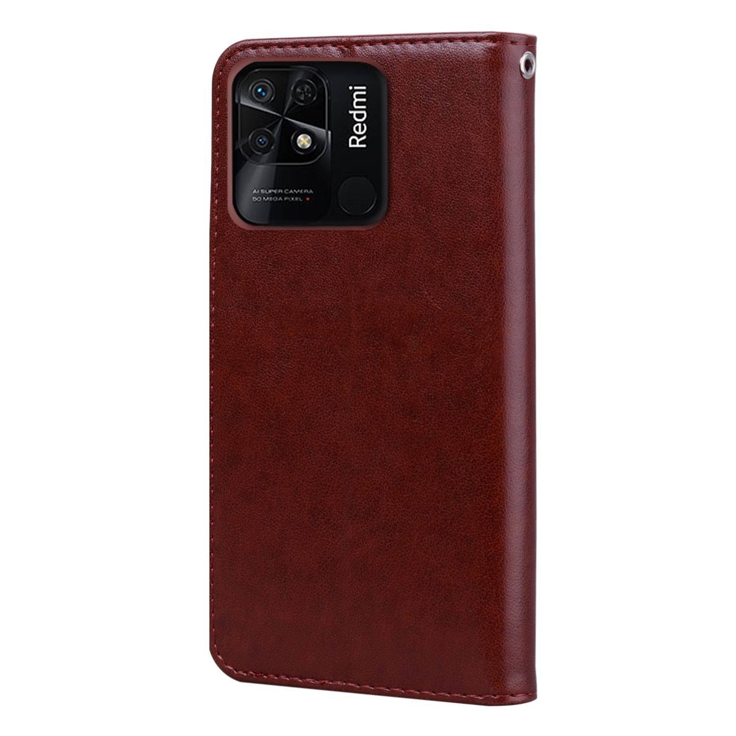 Hülle kompatibel mit Xiaomi Redmi 10C Kunstleder Handyhülle - Handy Case Braun