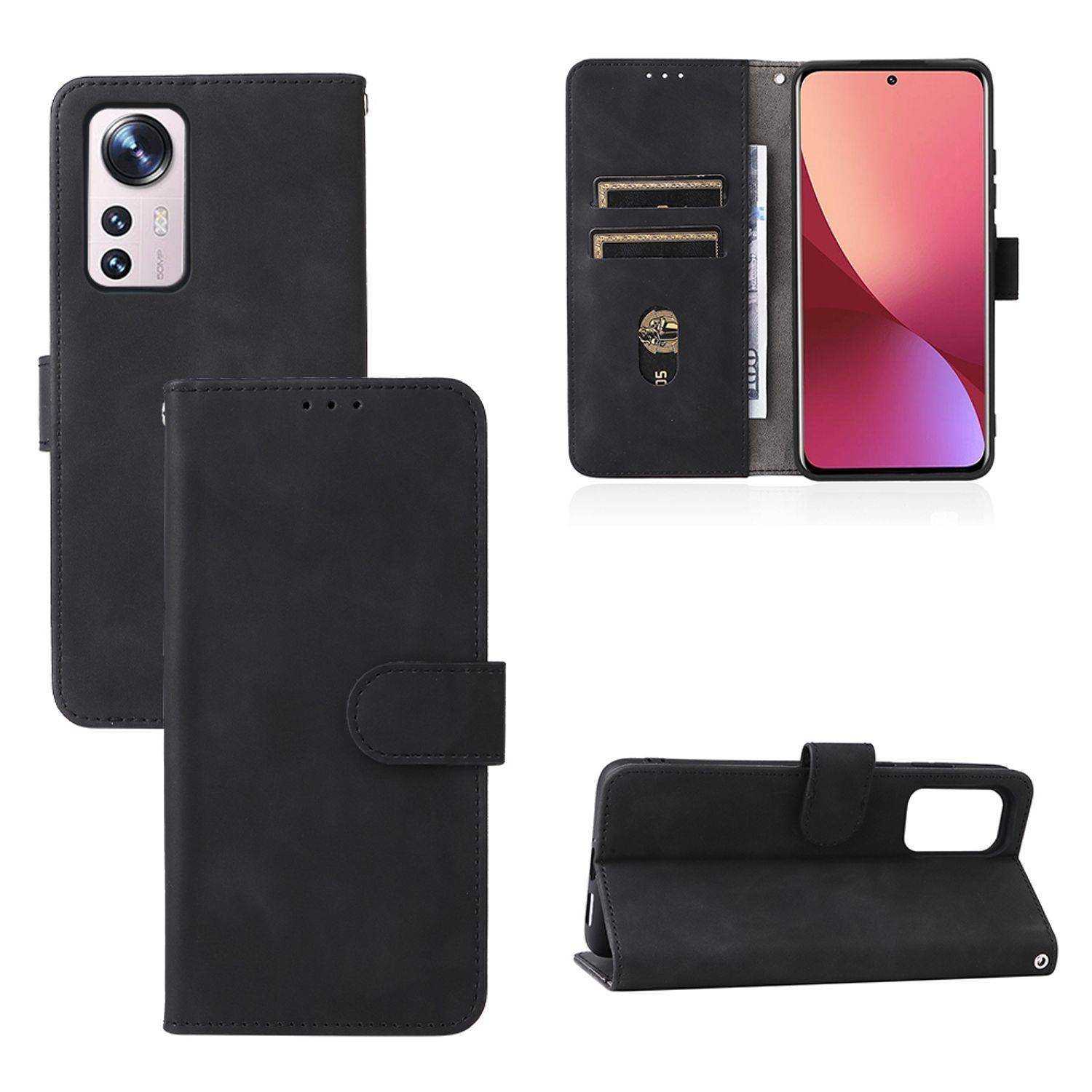 Hülle kompatibel mit Xiaomi 12 Lite Kunstleder Handyhülle - Handy Case Schwarz