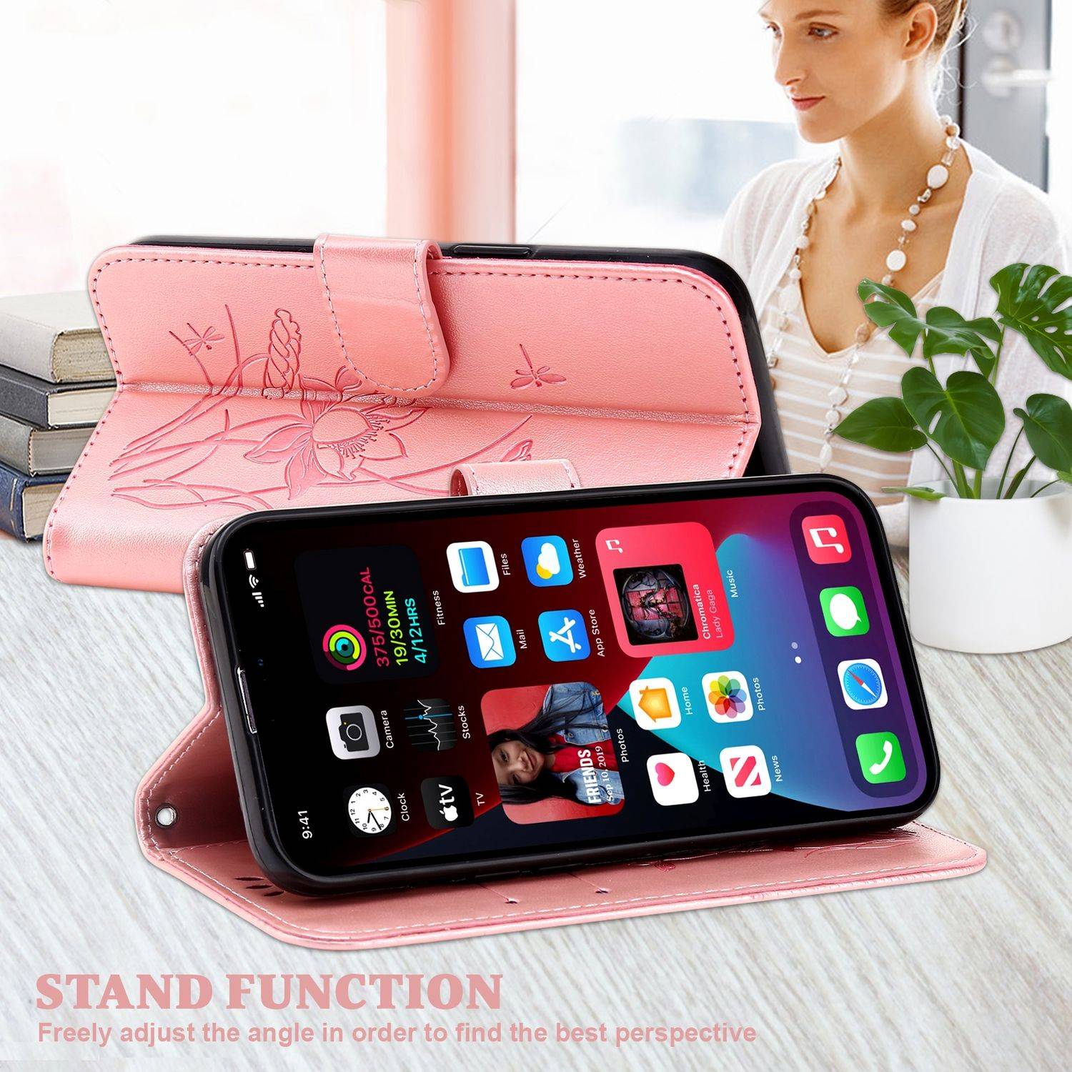 Hülle kompatibel mit Apple iPhone 14 Pro Max Kunstleder Handyhülle - Handy Case Rosa