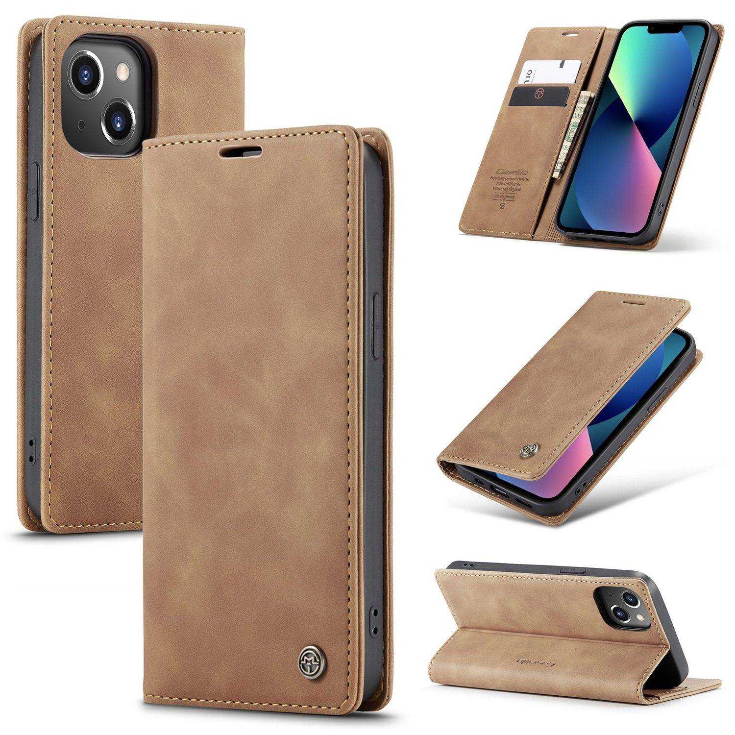 Hülle kompatibel mit Apple iPhone 14 Plus Kunstleder Handyhülle - Handy Case Braun