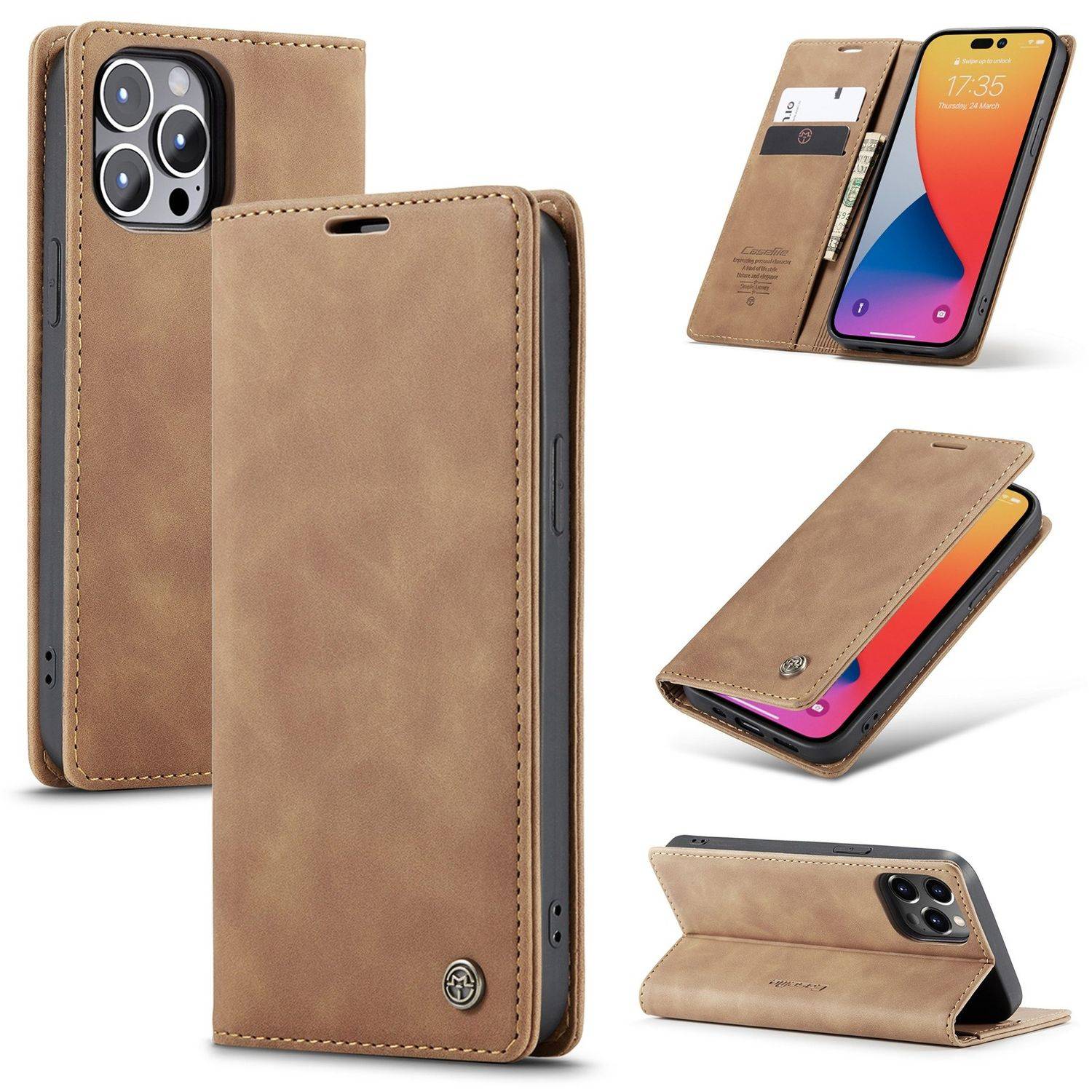 Hülle kompatibel mit Apple iPhone 14 Pro Kunstleder Handyhülle - Handy Case Braun
