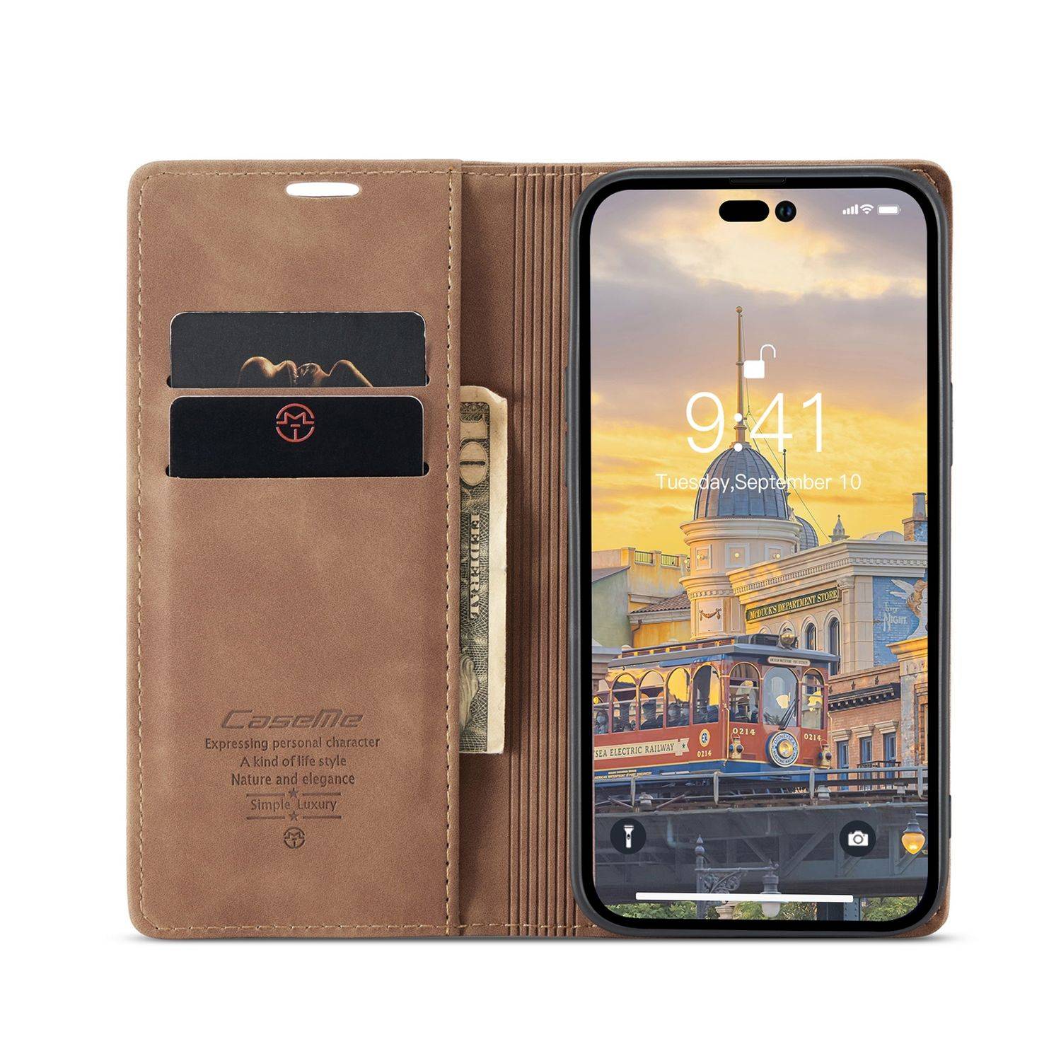 Hülle kompatibel mit Apple iPhone 14 Pro Kunstleder Handyhülle - Handy Case Braun
