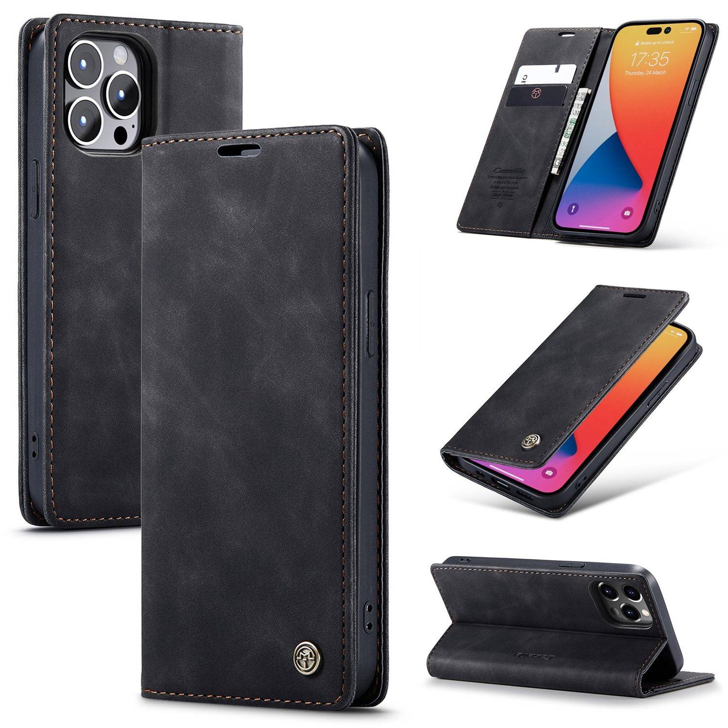 Hülle kompatibel mit Apple iPhone 14 Pro Max Kunstleder Handyhülle - Handy Case Schwarz