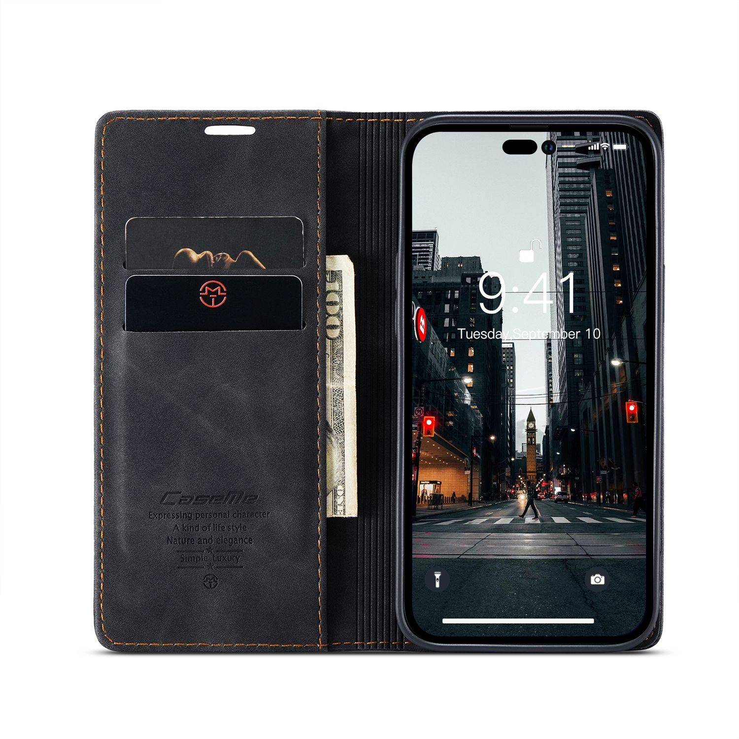 Hülle kompatibel mit Apple iPhone 14 Pro Max Kunstleder Handyhülle - Handy Case Schwarz