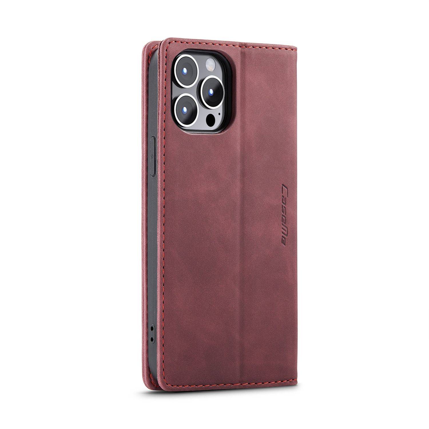 Hülle kompatibel mit Apple iPhone 14 Pro Max Kunstleder Handyhülle - Handy Case Weinrot