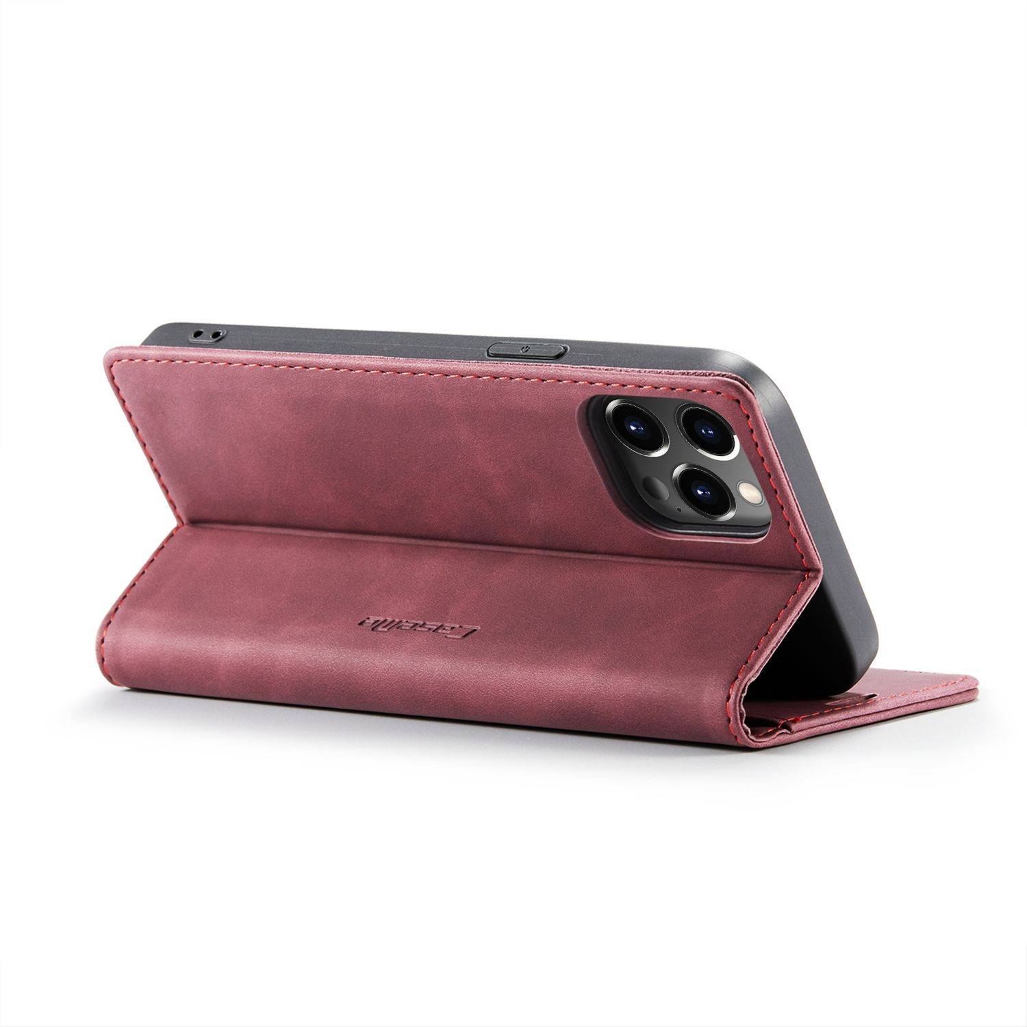 Hülle kompatibel mit Apple iPhone 14 Pro Max Kunstleder Handyhülle - Handy Case Weinrot