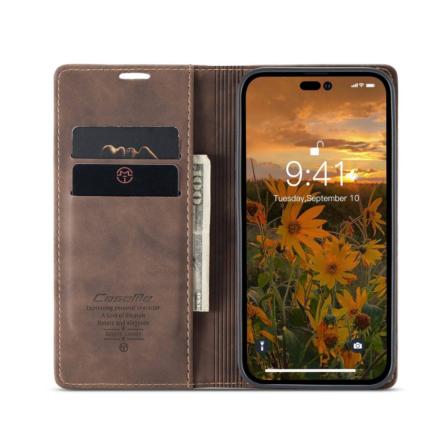 Hülle kompatibel mit Apple iPhone 14 Pro Max Kunstleder Handyhülle - Handy Case Kaffee