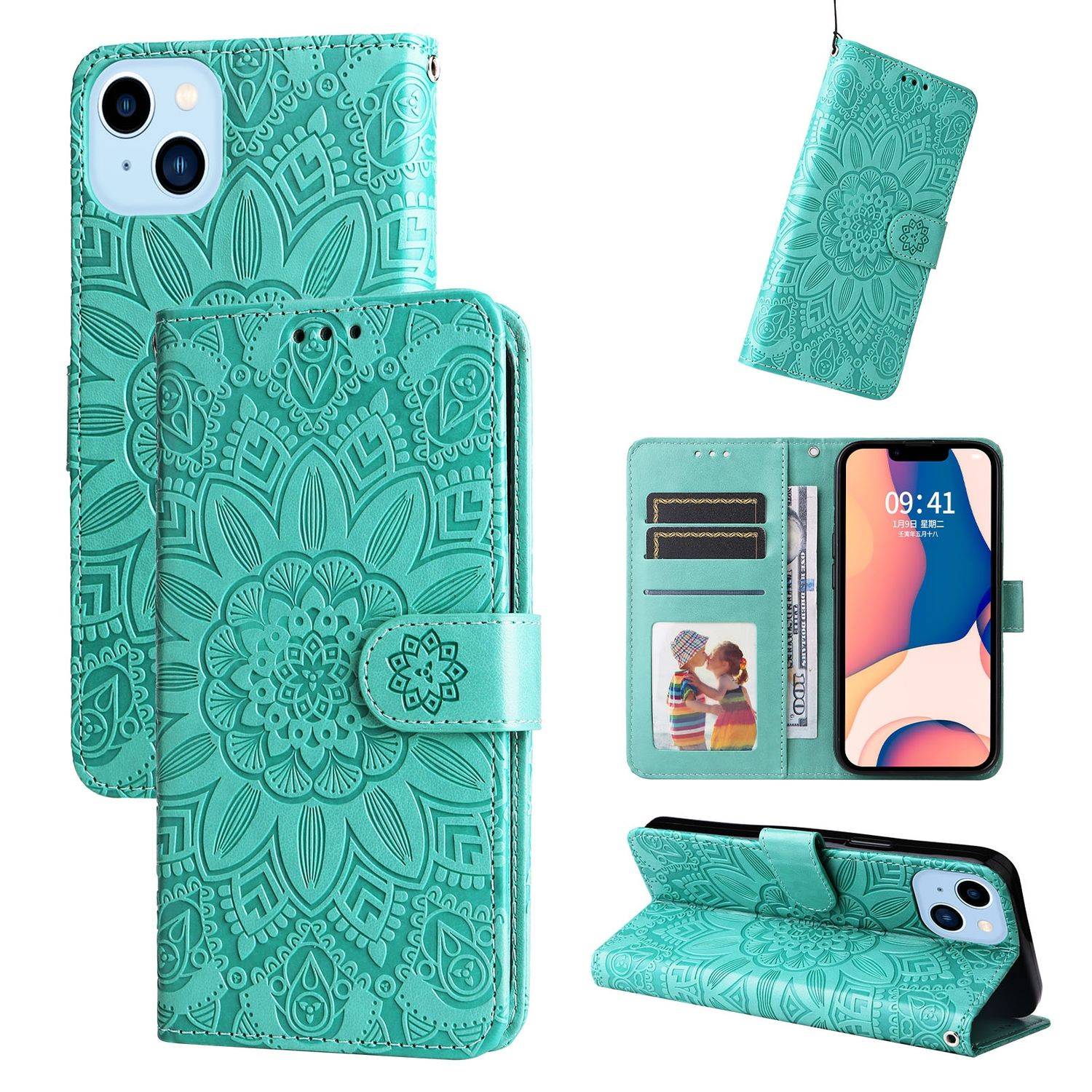 Hülle kompatibel mit Apple iPhone 14 Plus Kunstleder Handyhülle - Handy Case Grün