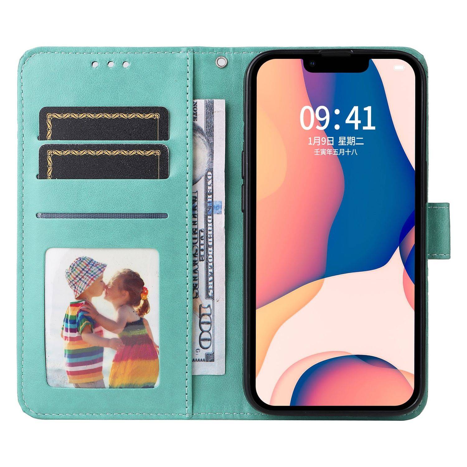 Hülle kompatibel mit Apple iPhone 14 Plus Kunstleder Handyhülle - Handy Case Grün