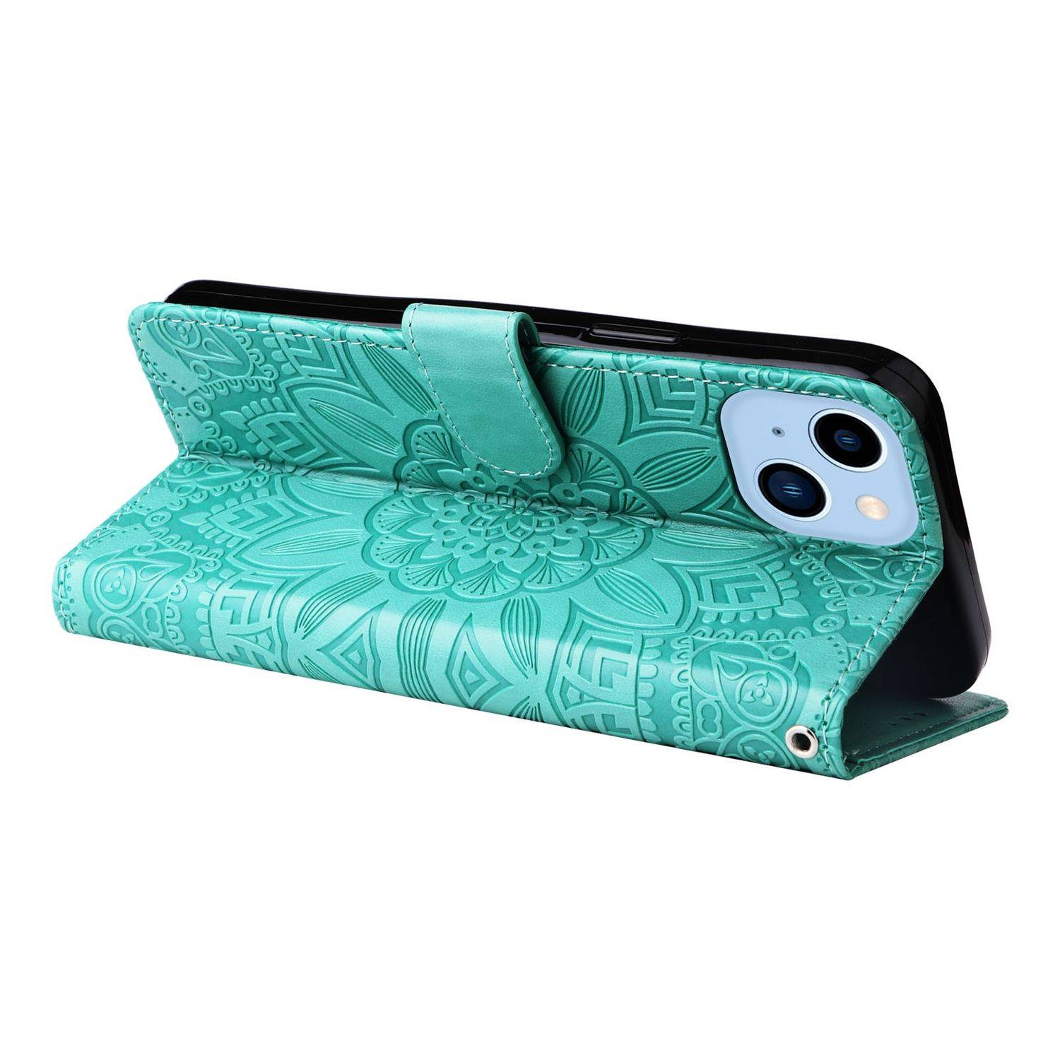 Hülle kompatibel mit Apple iPhone 14 Plus Kunstleder Handyhülle - Handy Case Grün