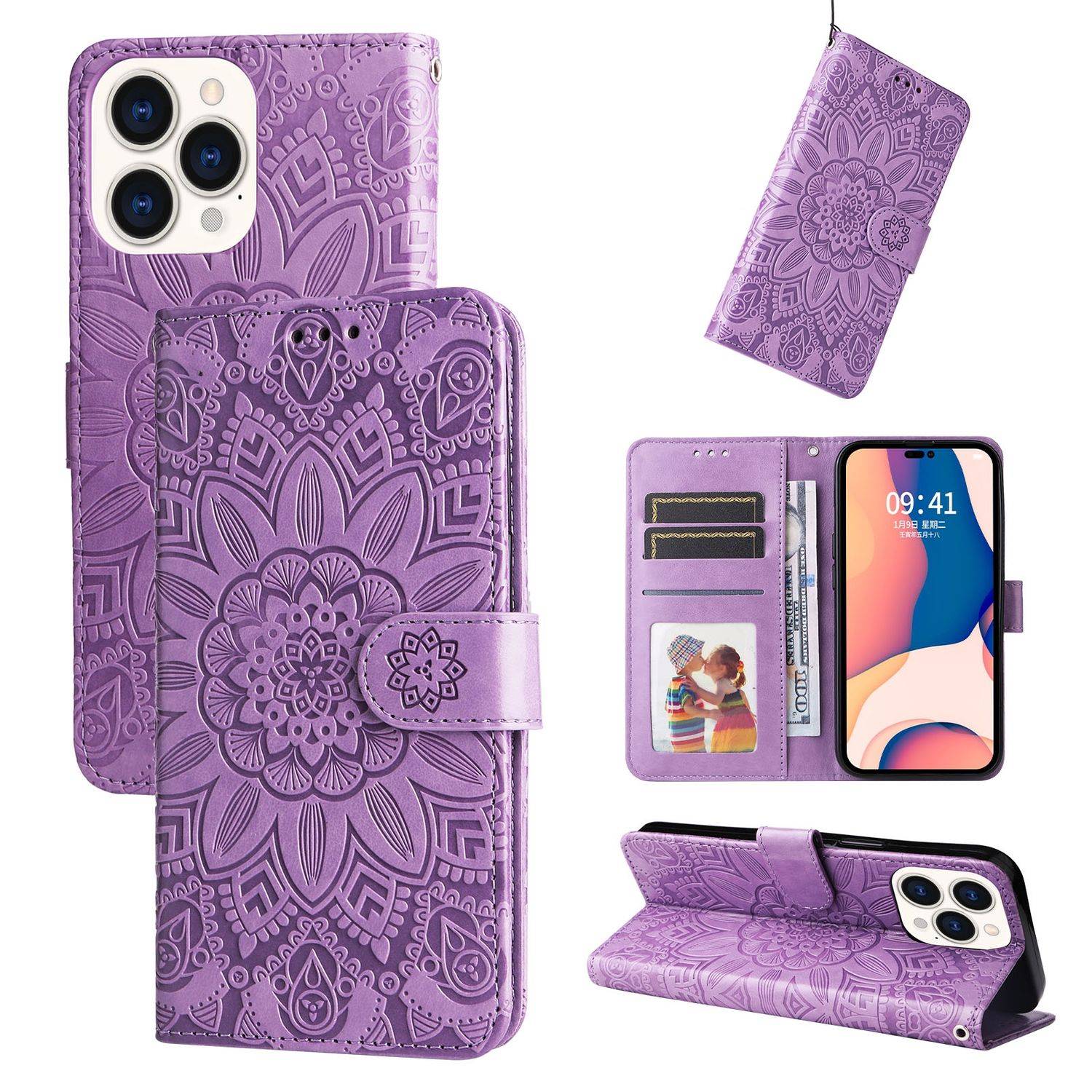 Hülle kompatibel mit Apple iPhone 14 Pro Max Kunstleder Handyhülle - Handy Case Violett