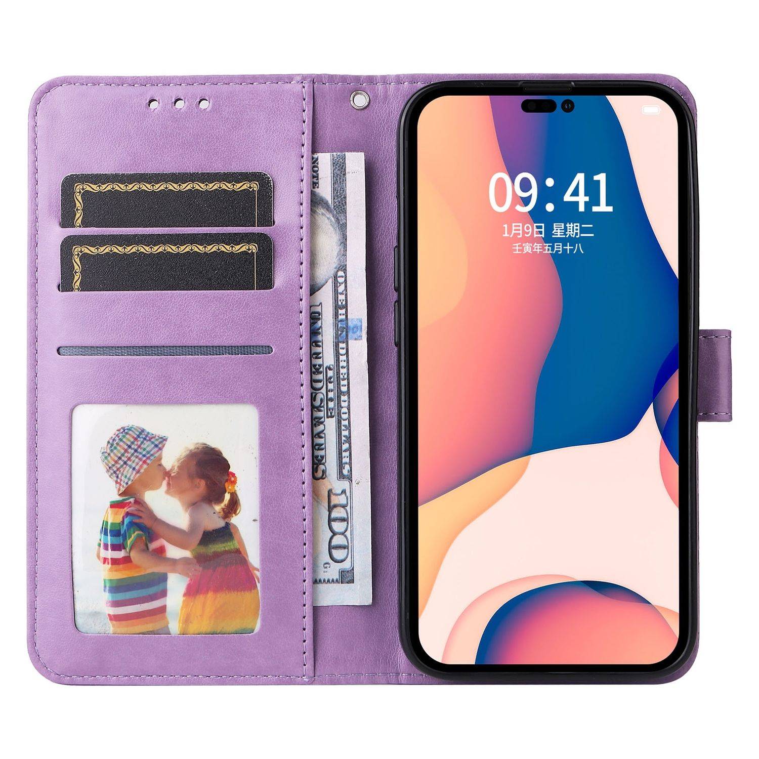 Hülle kompatibel mit Apple iPhone 14 Pro Max Kunstleder Handyhülle - Handy Case Violett
