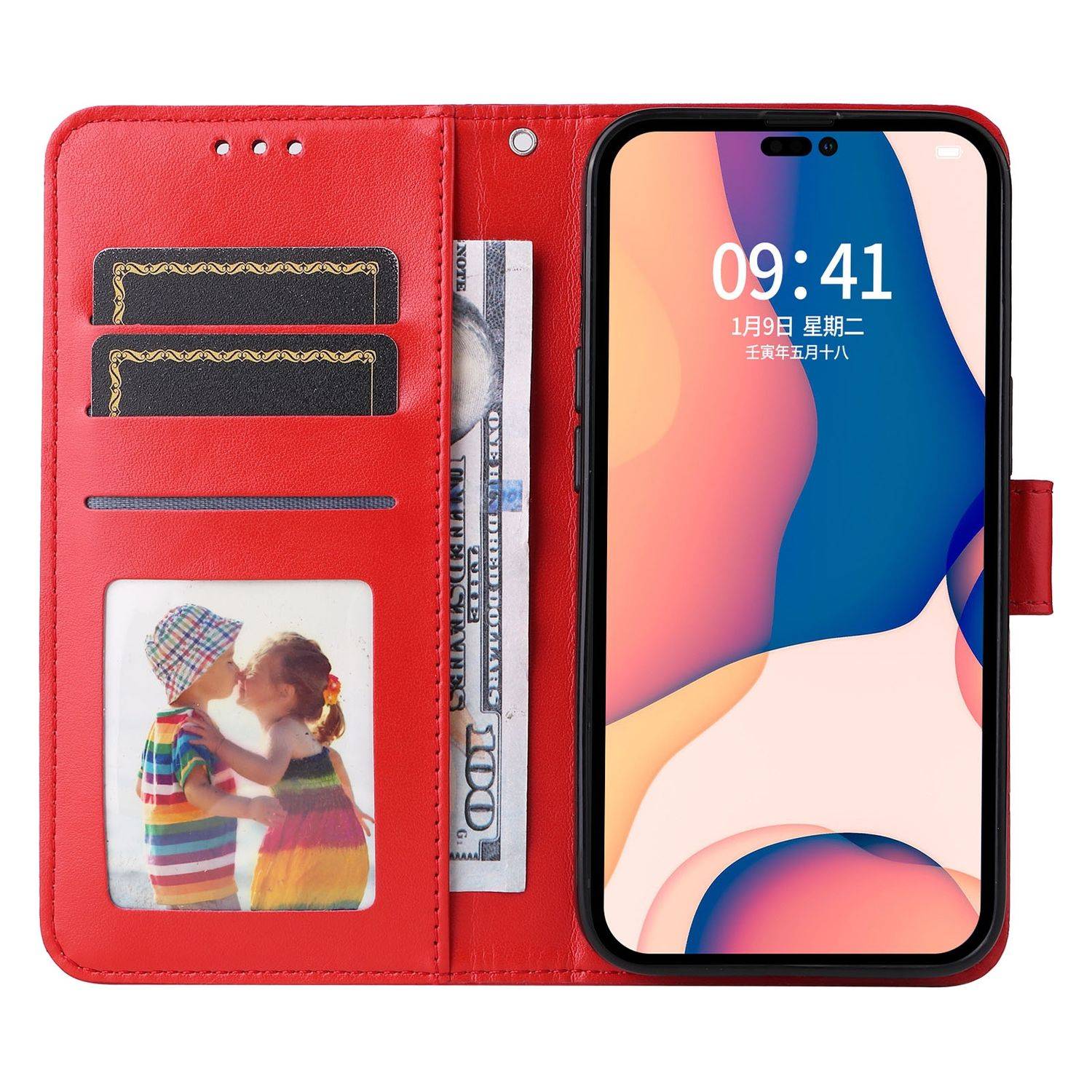 Hülle kompatibel mit Apple iPhone 14 Pro Max Kunstleder Handyhülle - Handy Case Rot