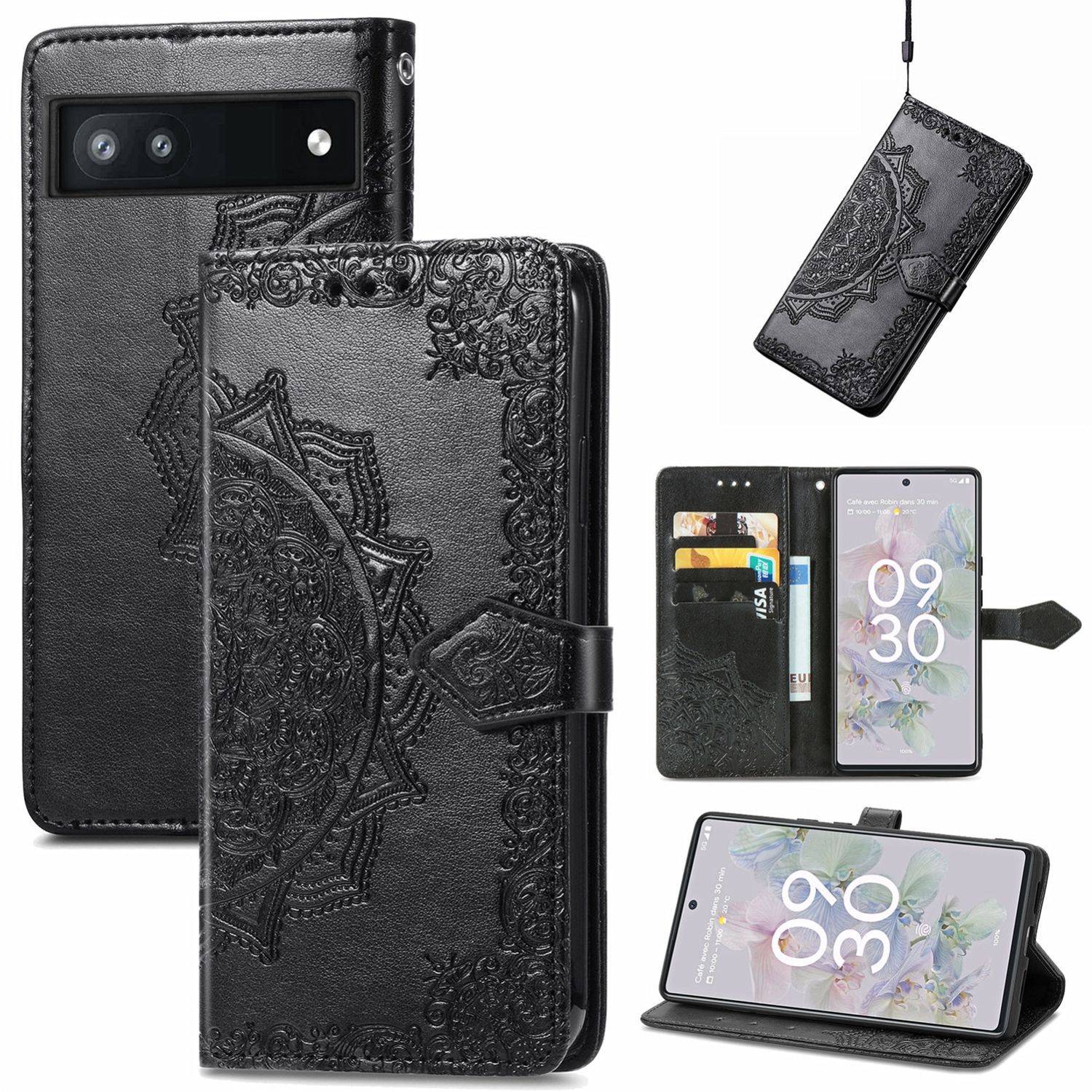 Hülle kompatibel mit Google Pixel 6A Kunstleder Handyhülle - Handy Case Schwarz