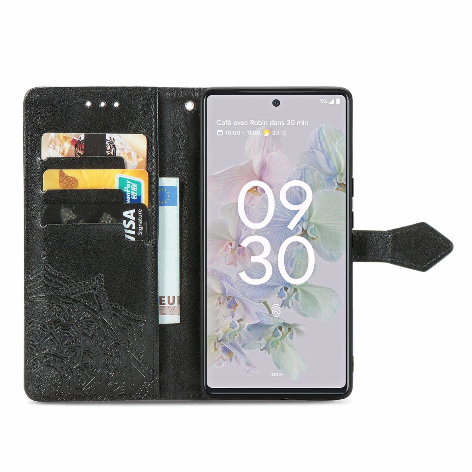 Hülle kompatibel mit Google Pixel 6A Kunstleder Handyhülle - Handy Case Schwarz