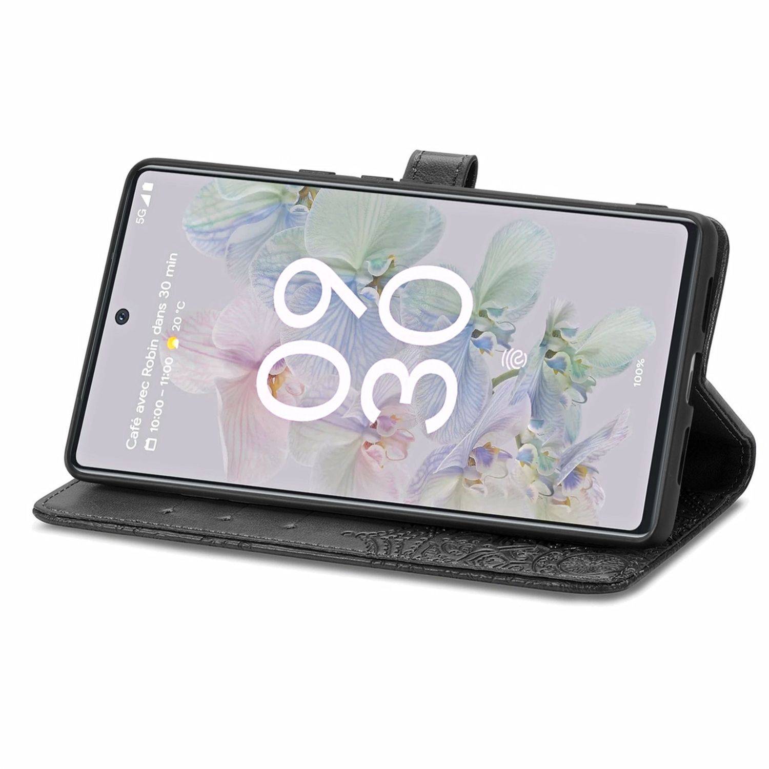 Hülle kompatibel mit Google Pixel 6A Kunstleder Handyhülle - Handy Case Schwarz
