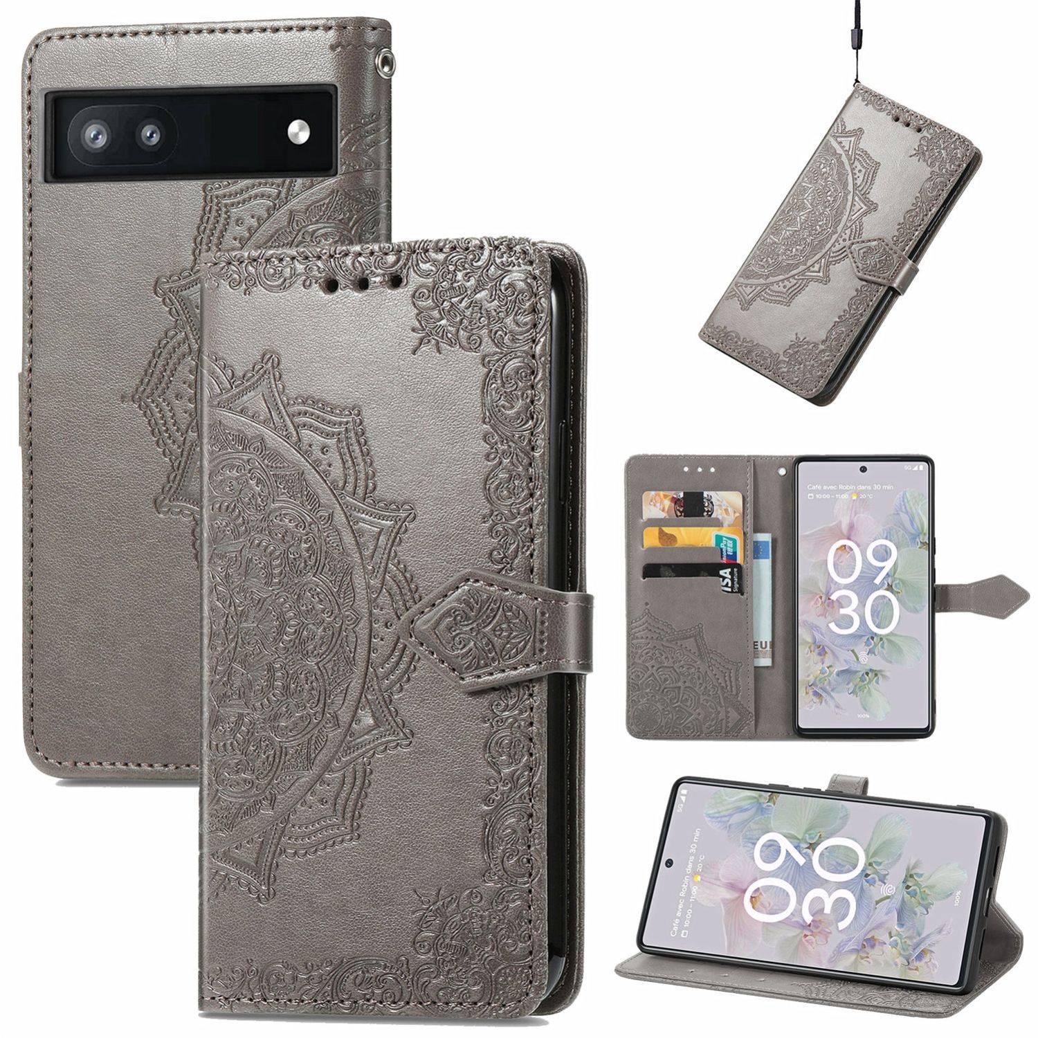 Hülle kompatibel mit Google Pixel 6A Kunstleder Handyhülle - Handy Case Grau