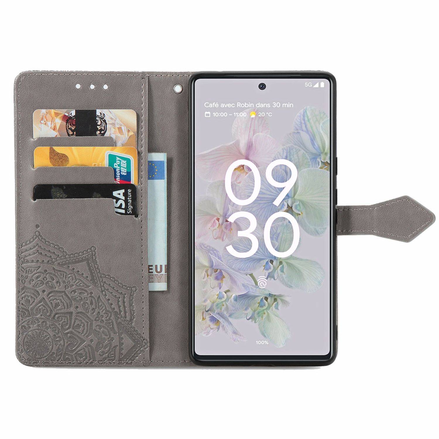 Hülle kompatibel mit Google Pixel 6A Kunstleder Handyhülle - Handy Case Grau