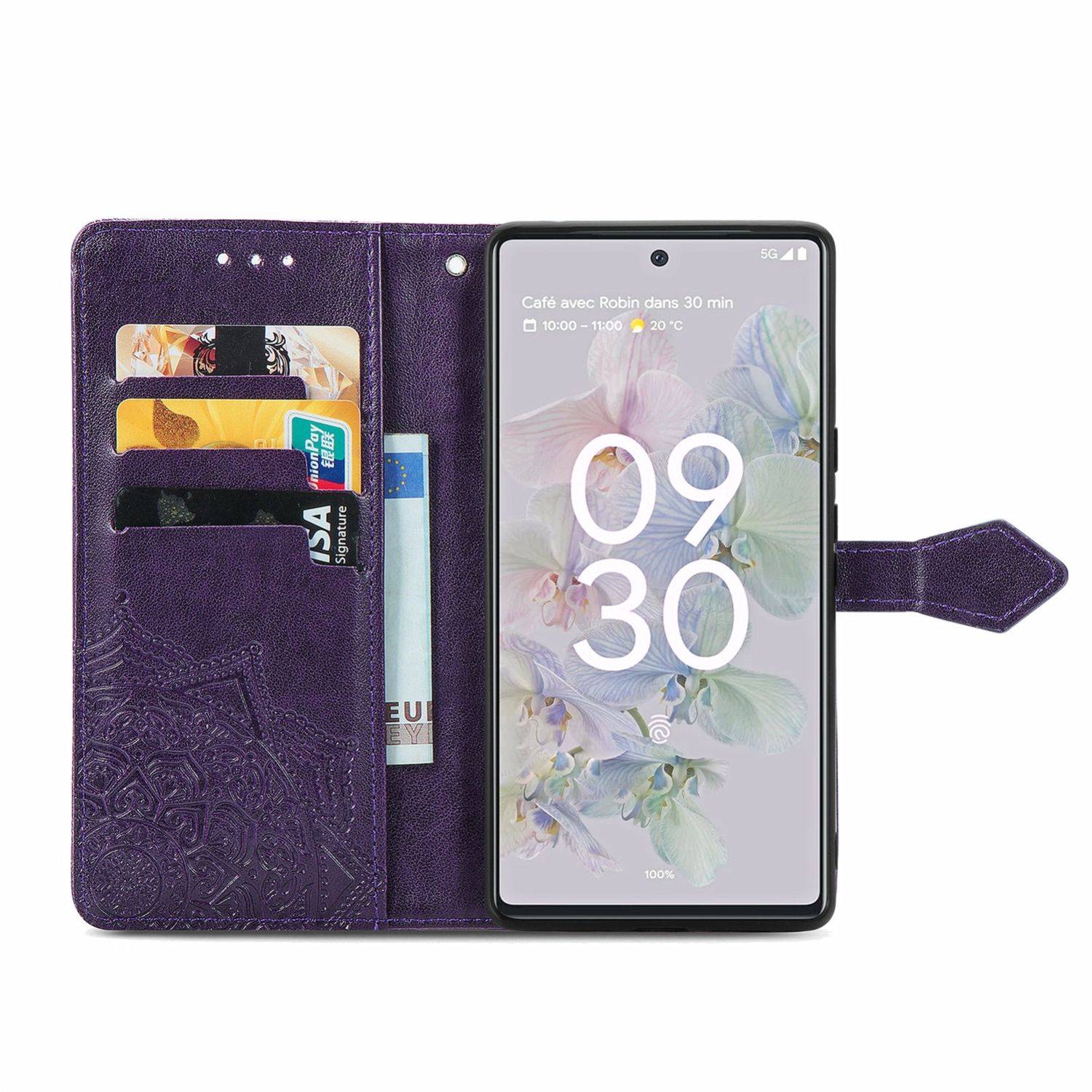 Hülle kompatibel mit Google Pixel 6A Kunstleder Handyhülle - Handy Case Violett