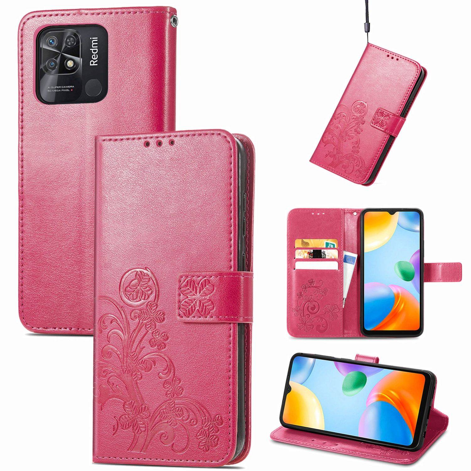 Hülle kompatibel mit Xiaomi Redmi 10C Kunstleder Handyhülle - Handy Case Magenta