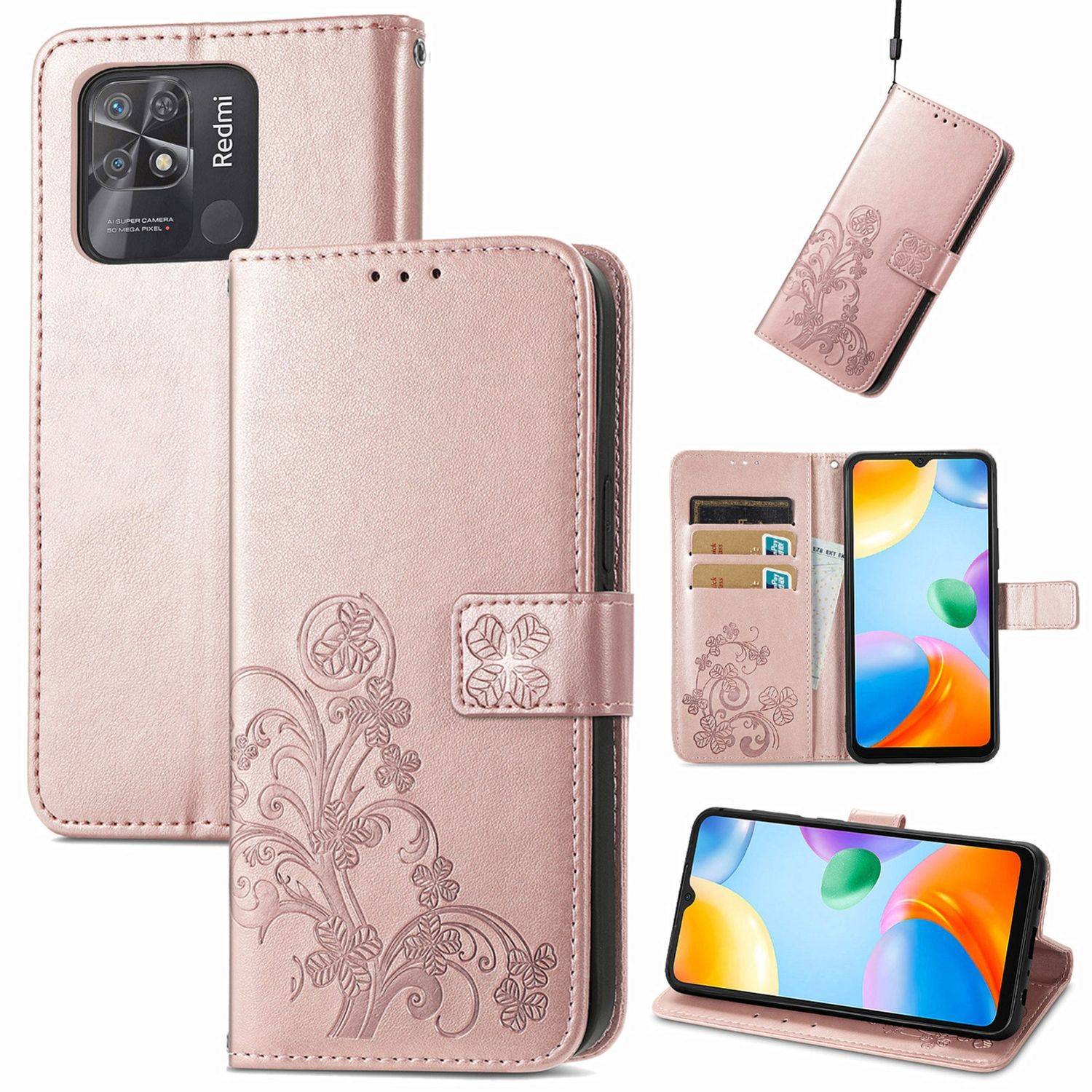 Hülle kompatibel mit Xiaomi Redmi 10C Kunstleder Handyhülle - Handy Case Roségold