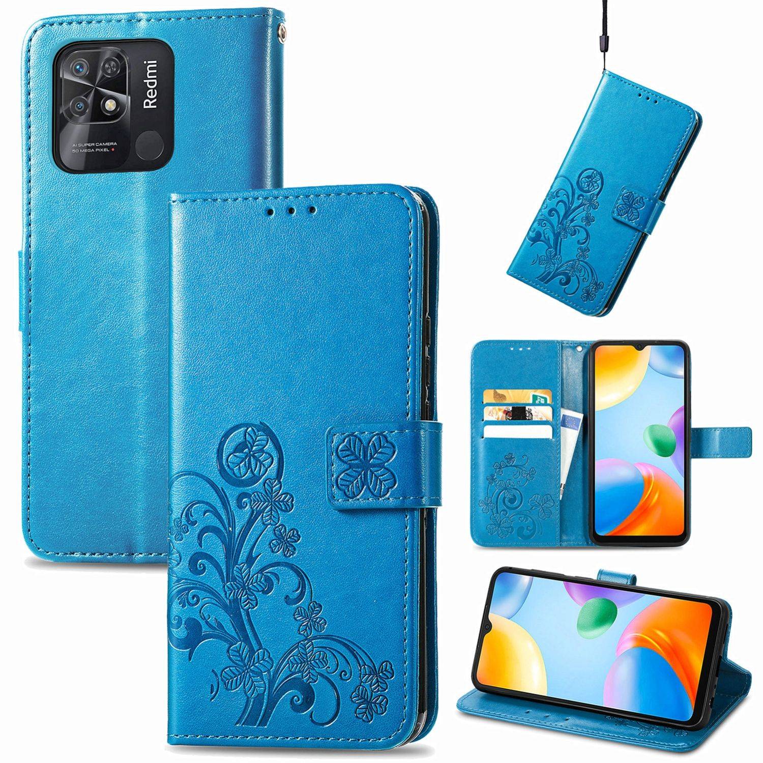 Hülle kompatibel mit Xiaomi Redmi 10C Kunstleder Handyhülle - Handy Case Blau