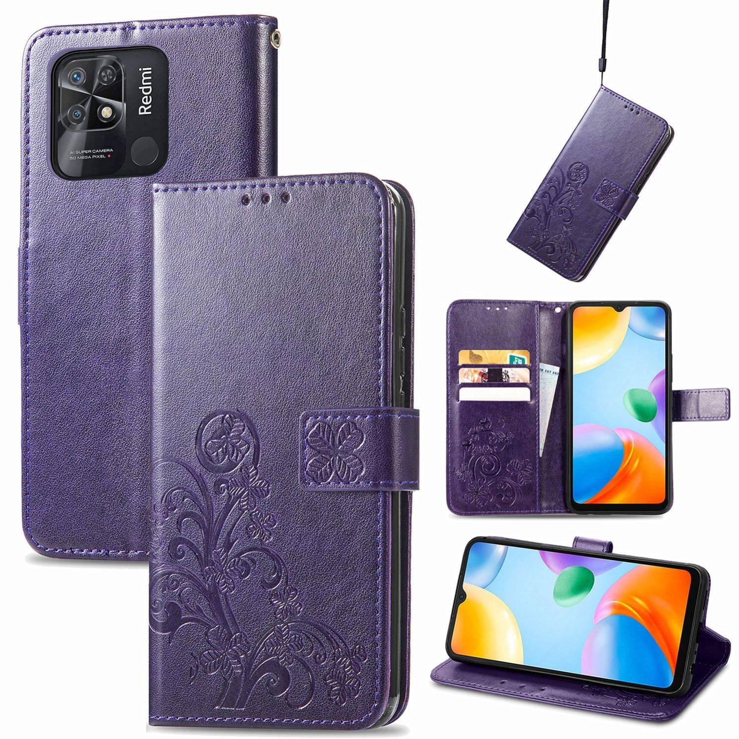 Hülle kompatibel mit Xiaomi Redmi 10C Kunstleder Handyhülle - Handy Case Violett